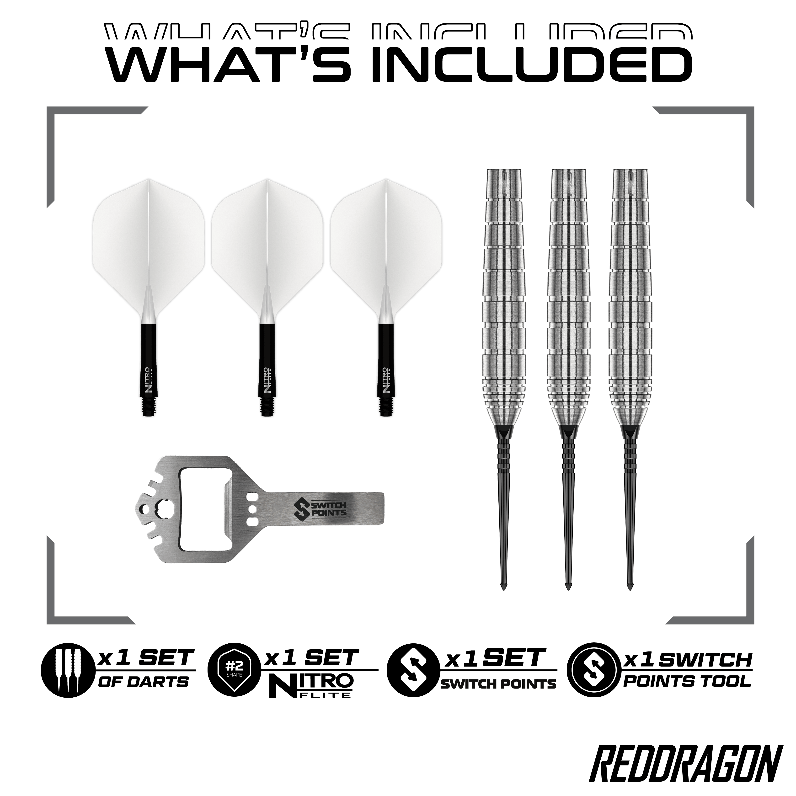 Red Dragon Luke Humphries TX1 Pioneer Switch Point Steel Darts Zu sehen sind die Red Dragon Luke Humphries TX1 Pioneer Switch Point Steeldarts. Das Produkt eignet sich für professionelle Dartspieler.