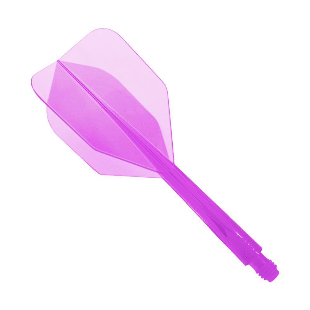 Condor Ax Clear Purple Flight System Small - XL - 37.5 mm Das Bild zeigt ein durchsichtiges, lilafarbenes Dartflight-System. Es ist das Modell "Condor Axe Clear Purple Flight-System" in der Größe Small - XL - 37,5 mm.