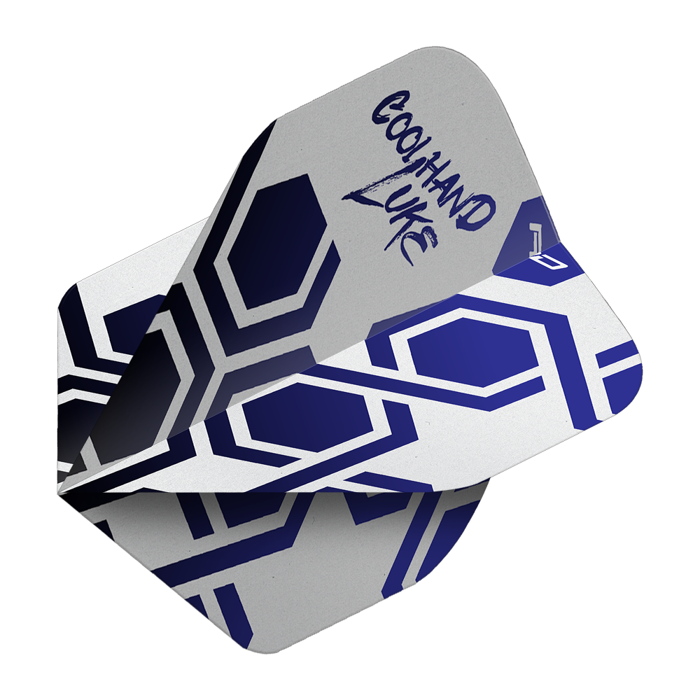 Zu sehen ist das Produkt Red Dragon Pro Player Premium Luke Humphries Blue TX5 Premium No2 Standard Flights. Diese Flights bieten eine besondere Qualität für Dartspieler.