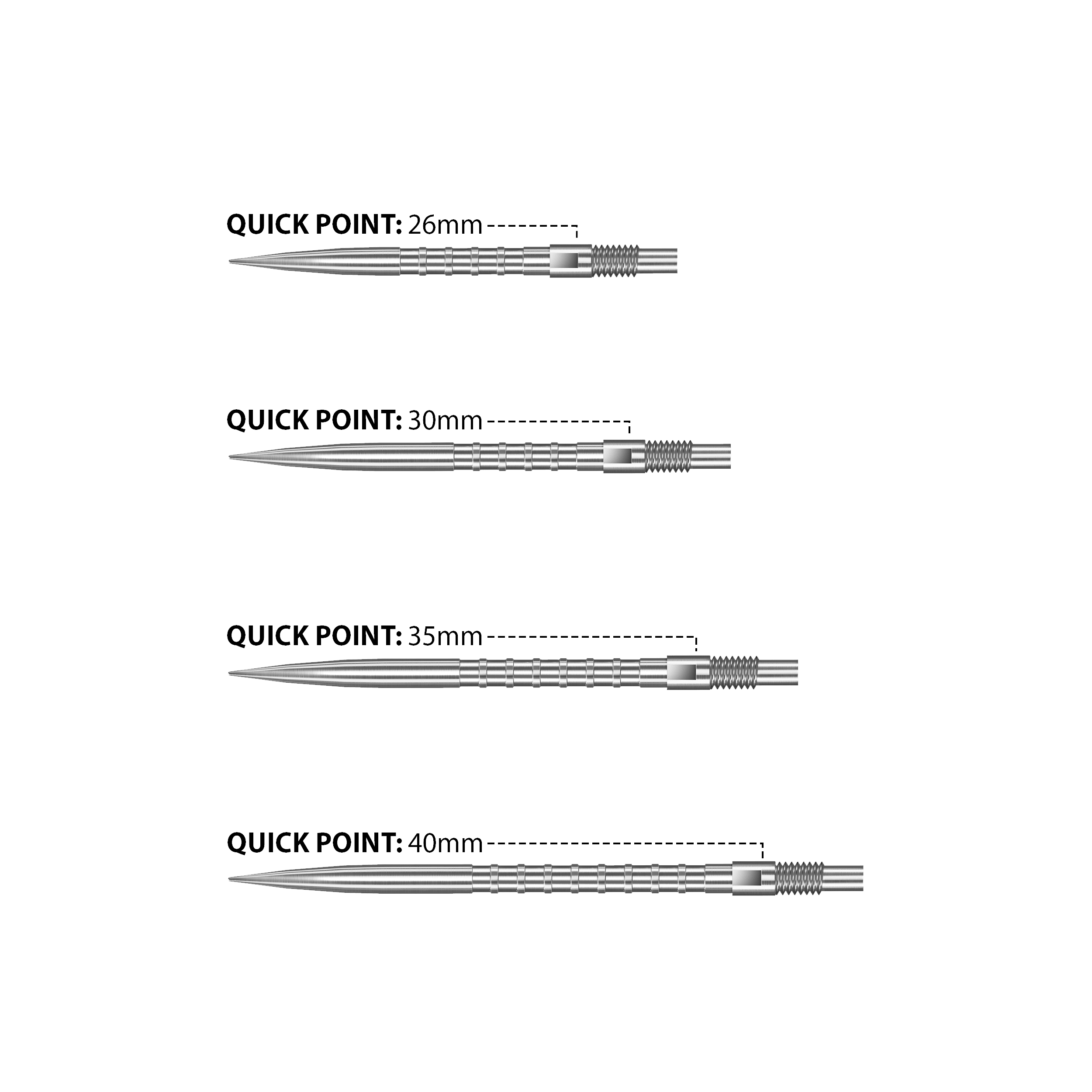 Harrows Quick Point Heavy Metal Dart Tips - Silver Das Bild zeigt Harrows Quick Point Heavy Metal Dartspitzen in Silber. Diese Dartspitzen bieten eine gute Griffigkeit und Langlebigkeit.