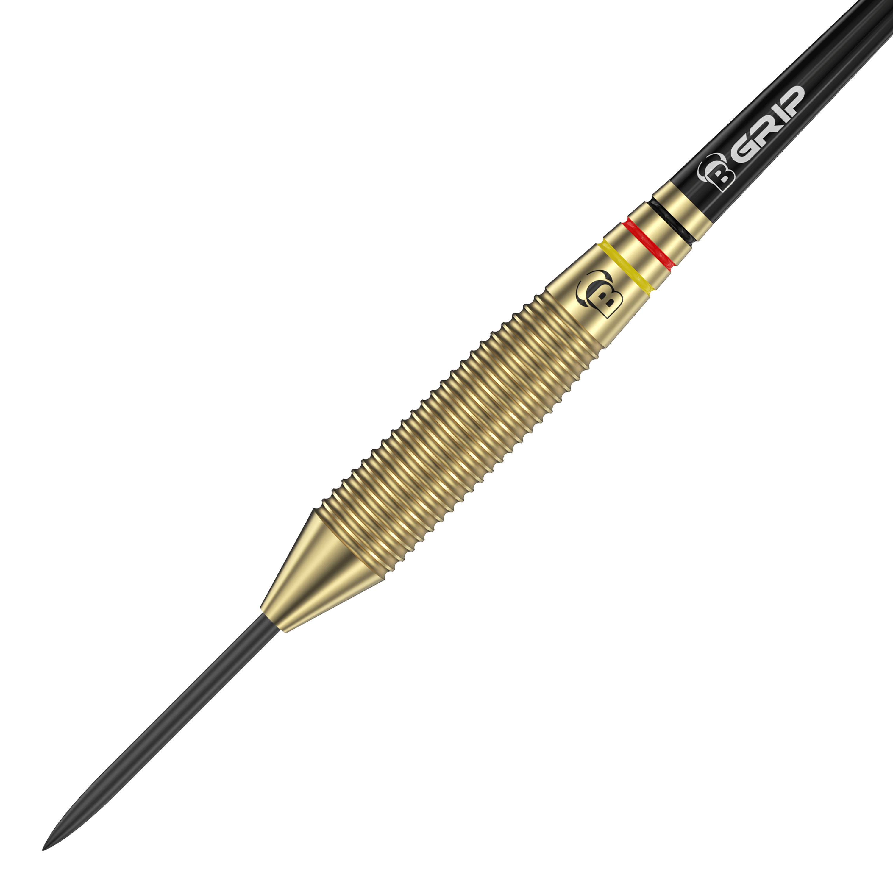 Bulls Martin Schindler The Wall Brass Steeldarts Auf dem Bild ist ein Bulls Martin Schindler The Wall Brass Steeldart zu sehen. Der Dart besitzt einen messingfarbenen, geriffelten Griffbereich und eine schwarze Spitze.