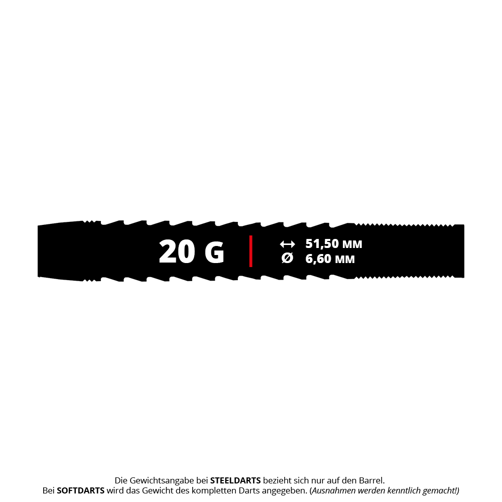 Bullet Hydra Softdarts - 20g Darts liegen nebeneinander. Das Bild zeigt die Form und das Design der Softdarts.