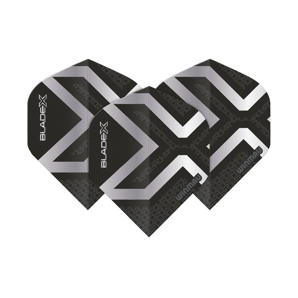 Winmau Prism Delta Blade X Metallic Silver No2 Standard Flights Hier sind die Winmau Prism Delta Blade X Metallic Silver No2 Standard Flights abgebildet. Es handelt sich um silberne Dartflights für präzises Darten.