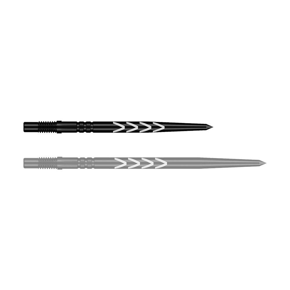Shot Turbo Points Dart Tips Michael Smith - Black Ein einzelner Dartgriff mit schwarzer Spitze ist abgebildet. Der Griff hat eine texturierte Oberfläche.