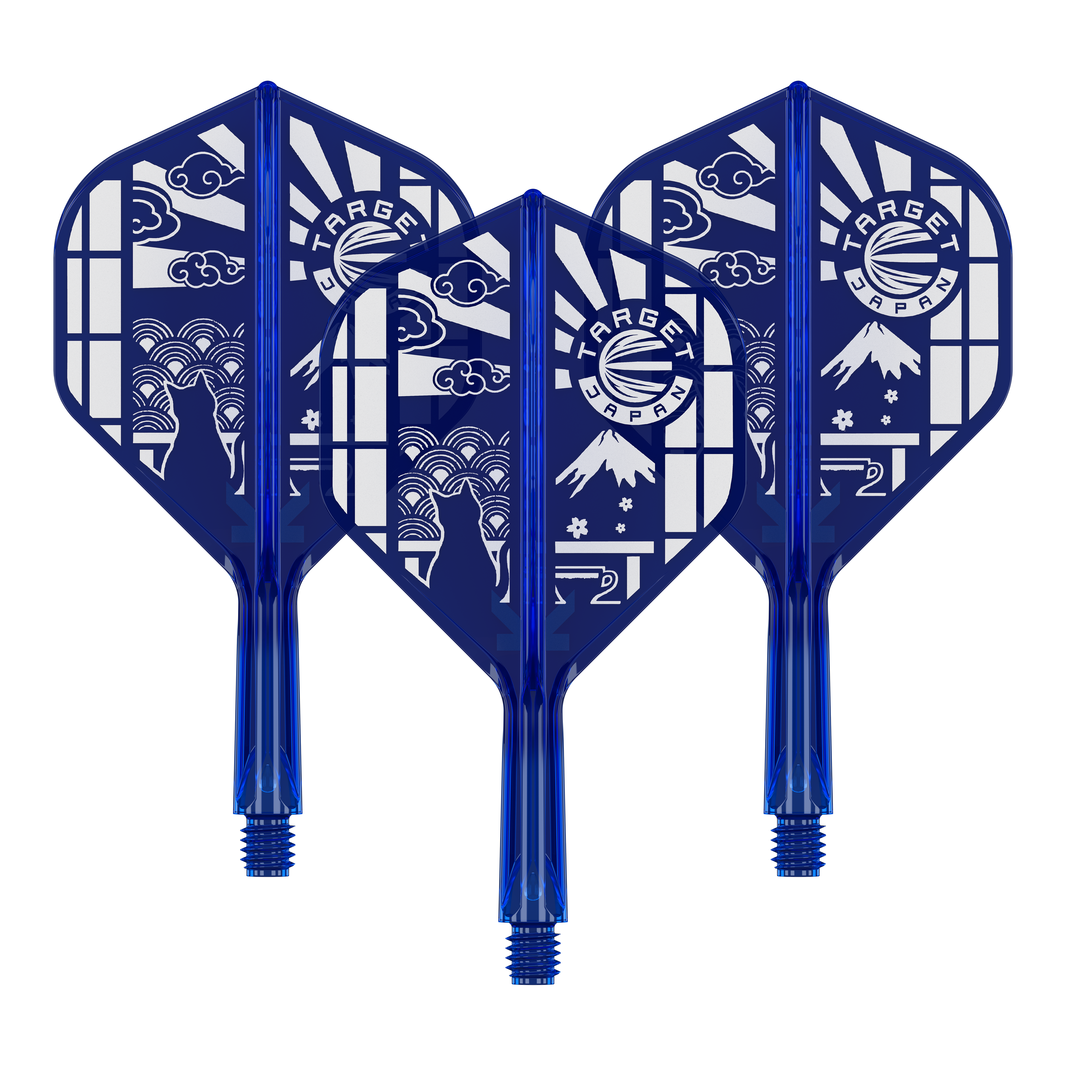 Target Japan K-Flex Blue Limited No2 Standard Flights Das Bild zeigt '410291 Target Japan K-Flex Blue Limited No2 Flights 19mm 1Set'. Es handelt sich um ein Set limitierter Flights für Darts in Blau.