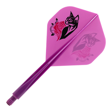 Hier sieht man das Condor AXE Black Cat Purple Standard Flight-Shaft-System. Das Produkt kombiniert Flight und Shaft in einer robusten Einheit.