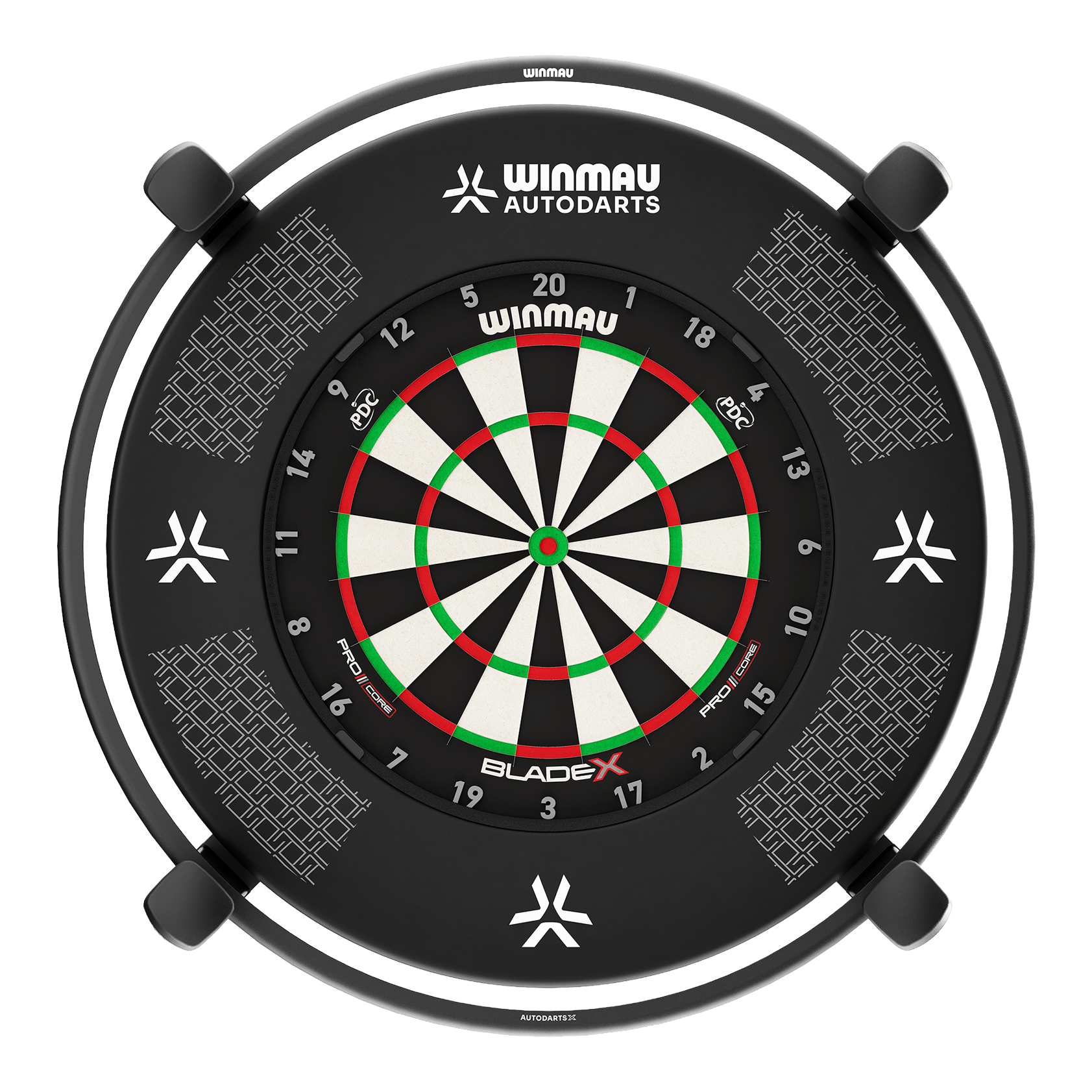 Winmau Autodarts X autoscoring system Gezeigt wird das Winmau Autodarts X Autoscoring-System. Das Gerät erleichtert das Zählen der Darts-Punkte durch seine automatische Erkennung.