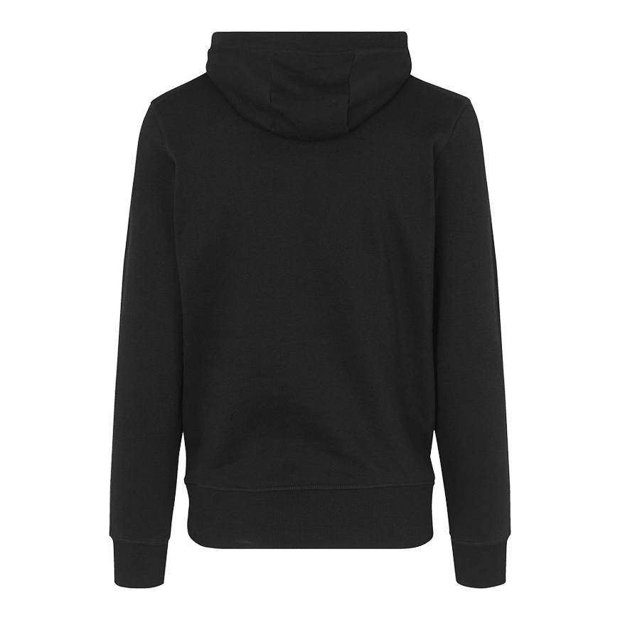 Barrels and Shafts Hoodie - Black Auf dem Bild ist ein schwarzer Hoodie von hinten zu sehen. Der Hoodie hat eine Kapuze und lange Ärmel.