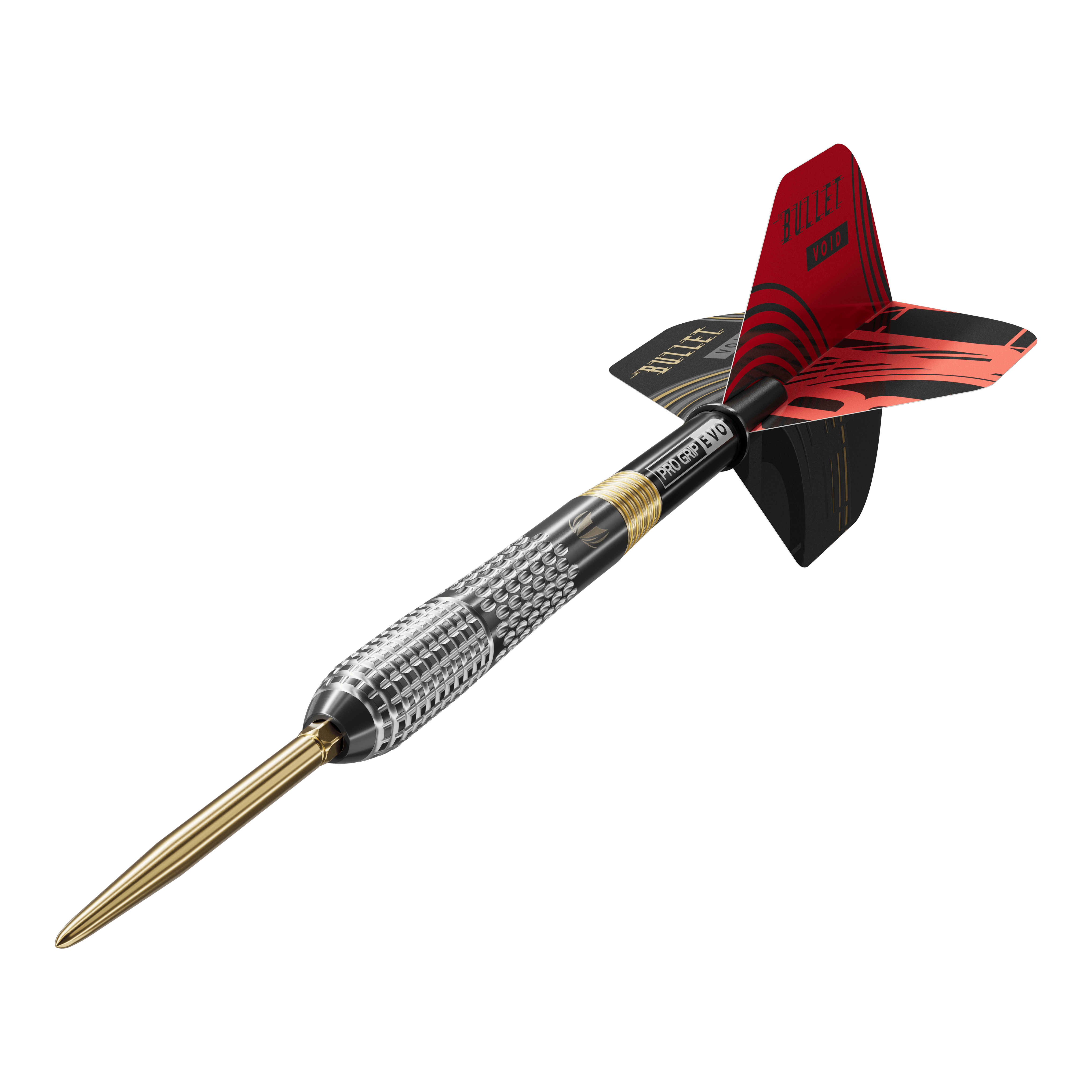 Dieses Bild zeigt die Target Stephen Bunting GEN5 Void Swiss Point Steeldarts. Das Set ist ideal für begeisterte Dartspieler und Fans von Stephen Bunting.