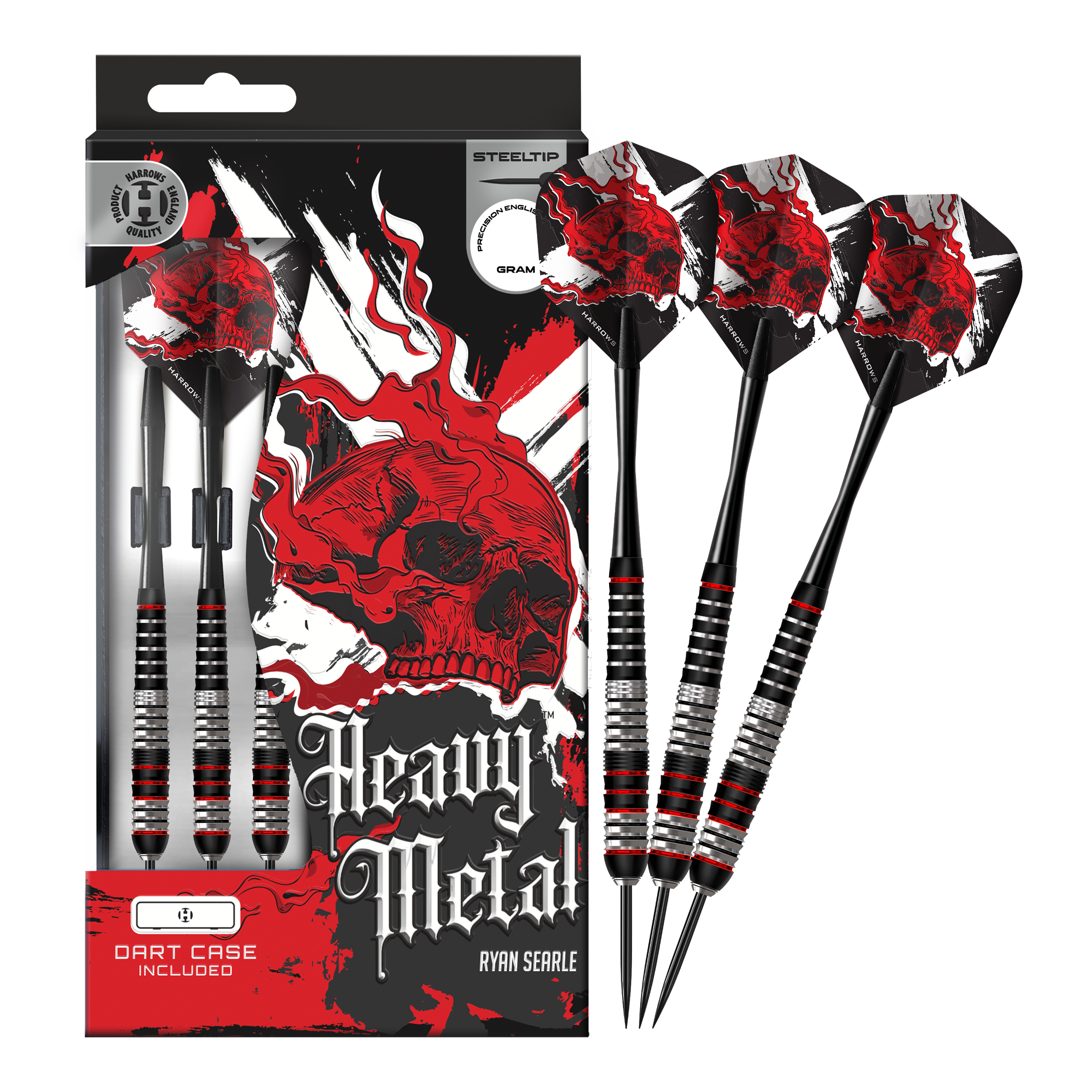 Das Bild stellt die Harrows Heavy Metal Ryan Searle Brass Steeldarts dar. Das Produkt überzeugt durch hochwertiges Messing und robustes Design.