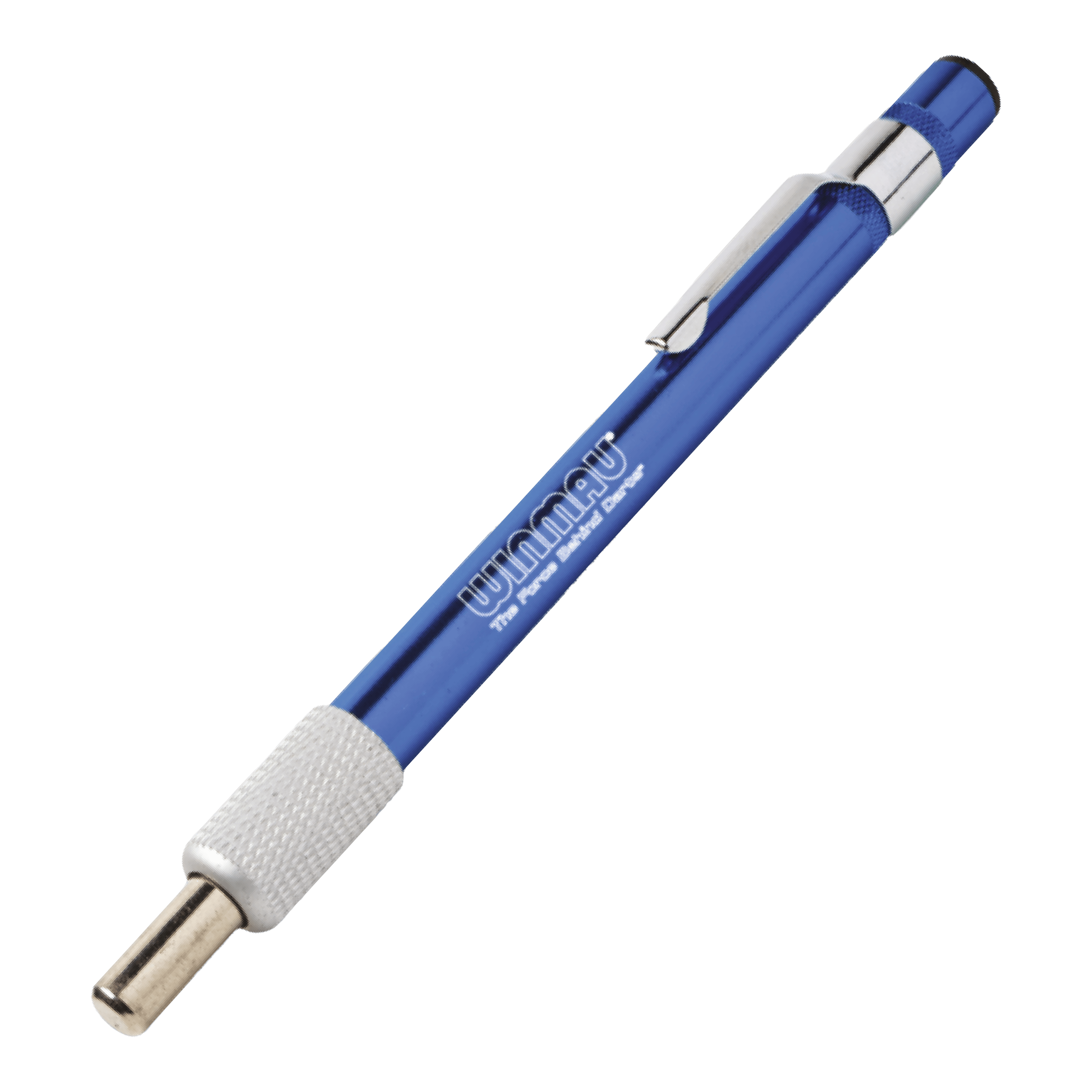 Winmau Diamond Point Sharpener Sharpening Stone Ein blauer Schleifstein für Dartspitzen ist abgebildet. Das Produkt dient dazu, die Spitzen von Darts zu schärfen.
