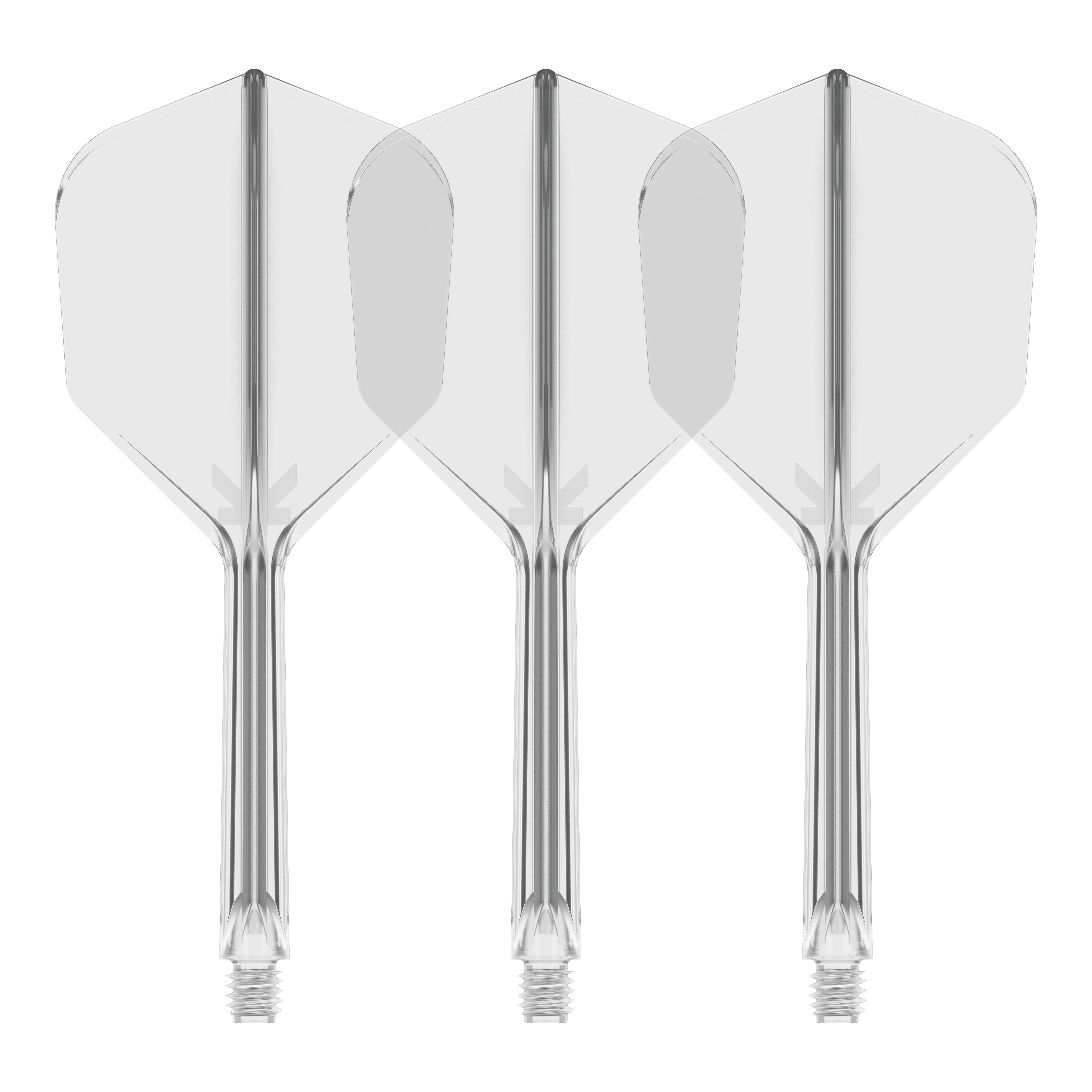 Target K-Flex No6 Flight System - Clear Es ist ein Flight-System abgebildet, vermutlich das Target K-Flex No6 Clear mit 33 mm Länge. Das Bild zeigt ein transparentes Dart-Zubehör.