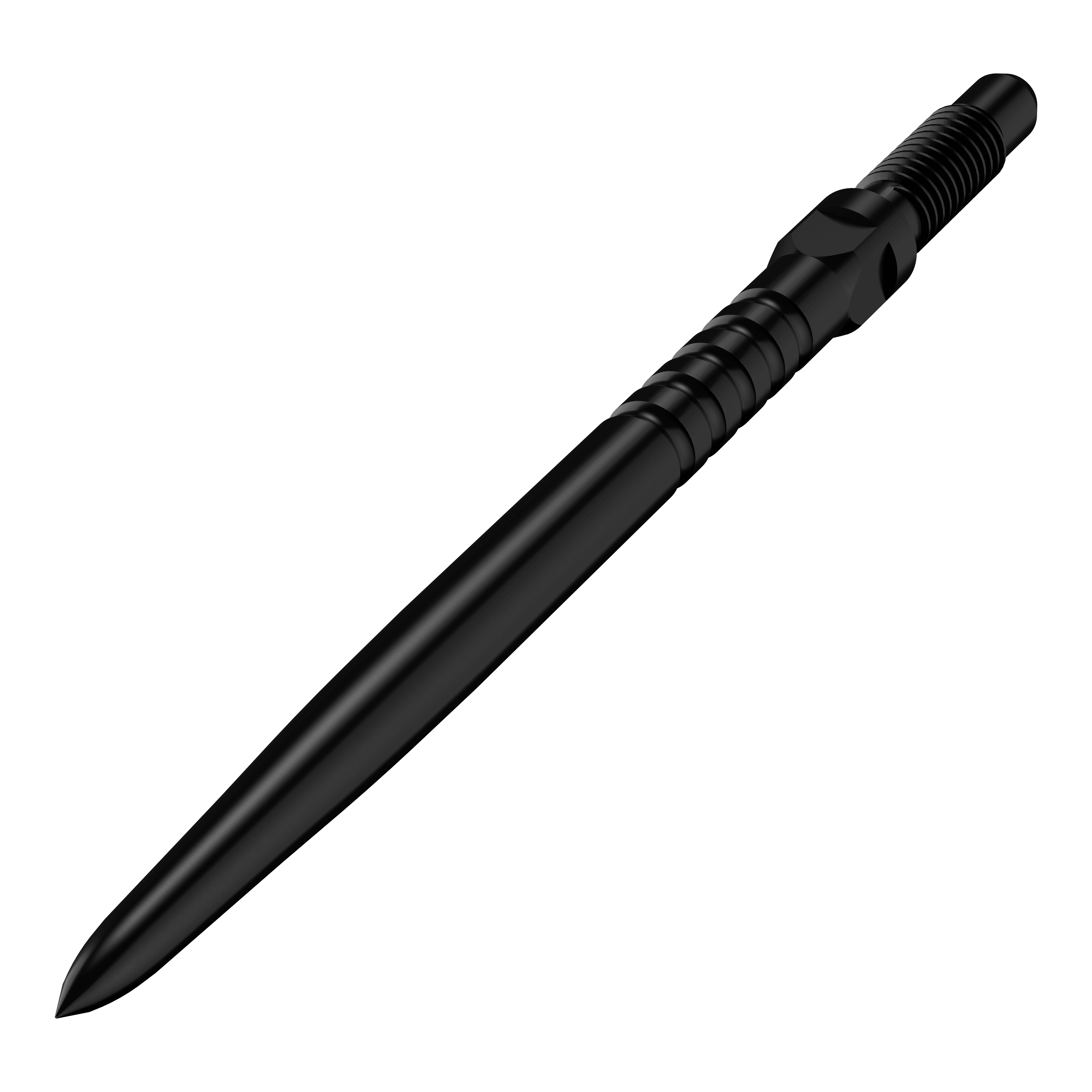 Hier sieht man einen Satz von schwarzen Dartspitzen mit Rillen. Es handelt sich um BullsNL Convertible Points mit Ringed Grip, 32mm.