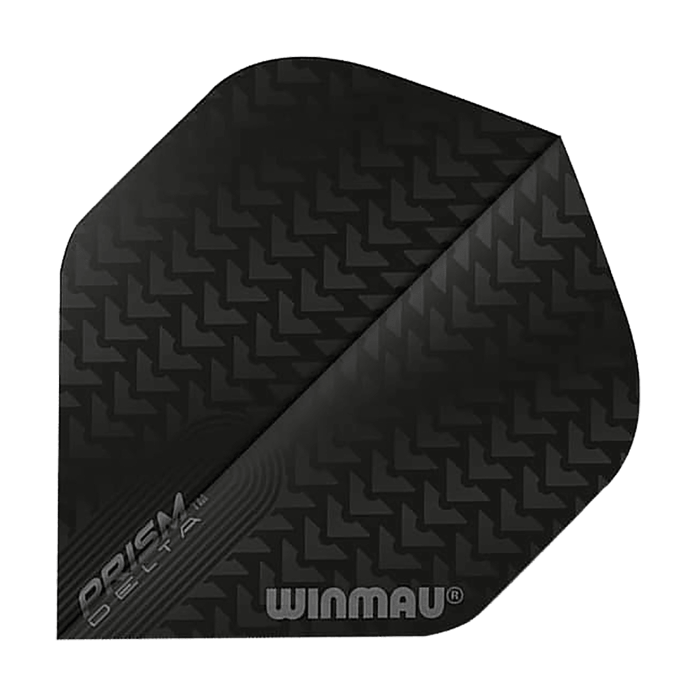 6915-200_Winmau_Prism_Delta_6915-200_Standard_Flights_1yiCb90c4W5Rks Das Bild zeigt ein Winmau Prism Delta 6915.200 Standard Flight für Dartpfeile. Das Flight ist schwarz mit einem dezenten Muster und den Aufdrucken "Prism Delta" und "Winmau".