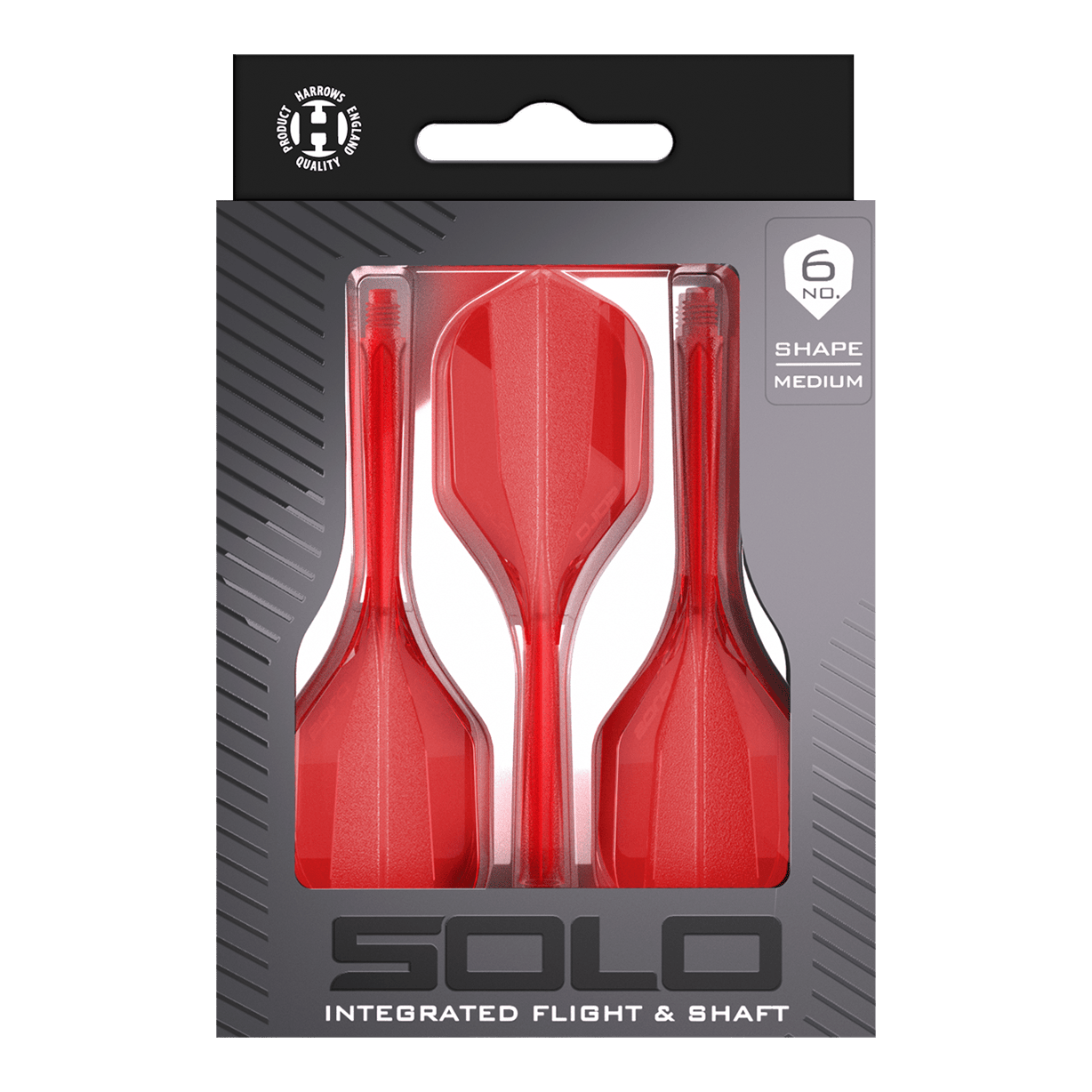 Harrows Solo No6 Flight Shaft System - Red Das Bild zeigt das Harrows Solo No6 Flight-Shaft-System in Rot. Es ist eine Kombination aus Flight und Schaft für Darts.