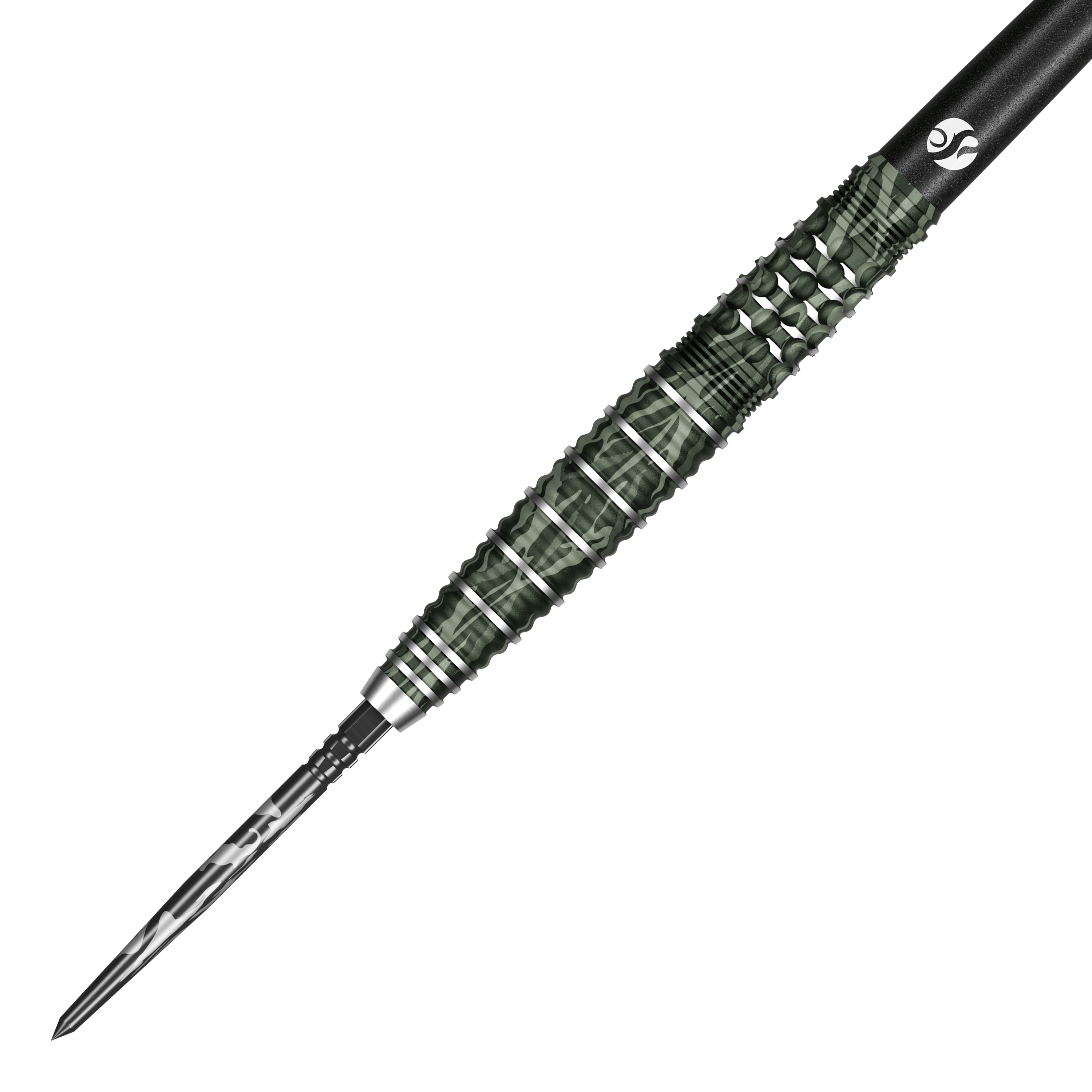 Shot Camo Ghillie Turbo Point Steeldarts - 23g Shot Camo Ghillie Turbo Point Steeldarts 23g sind Dartpfeile mit Camouflage-Design. Sie sind nebeneinander aufgestellt.