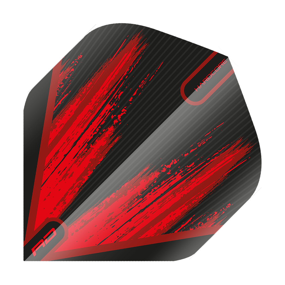 TF6442_Red_Dragon_Hardcore_Black_Red_V2_Standard_Flights_1uFoMBgCwXK9eu Das Bild zeigt das Produkt "Red Dragon Hardcore Black Red V2 Standard Flights". Die Dart-Flights sind schwarz mit auffälligen roten Streifen und modernen Designelementen.