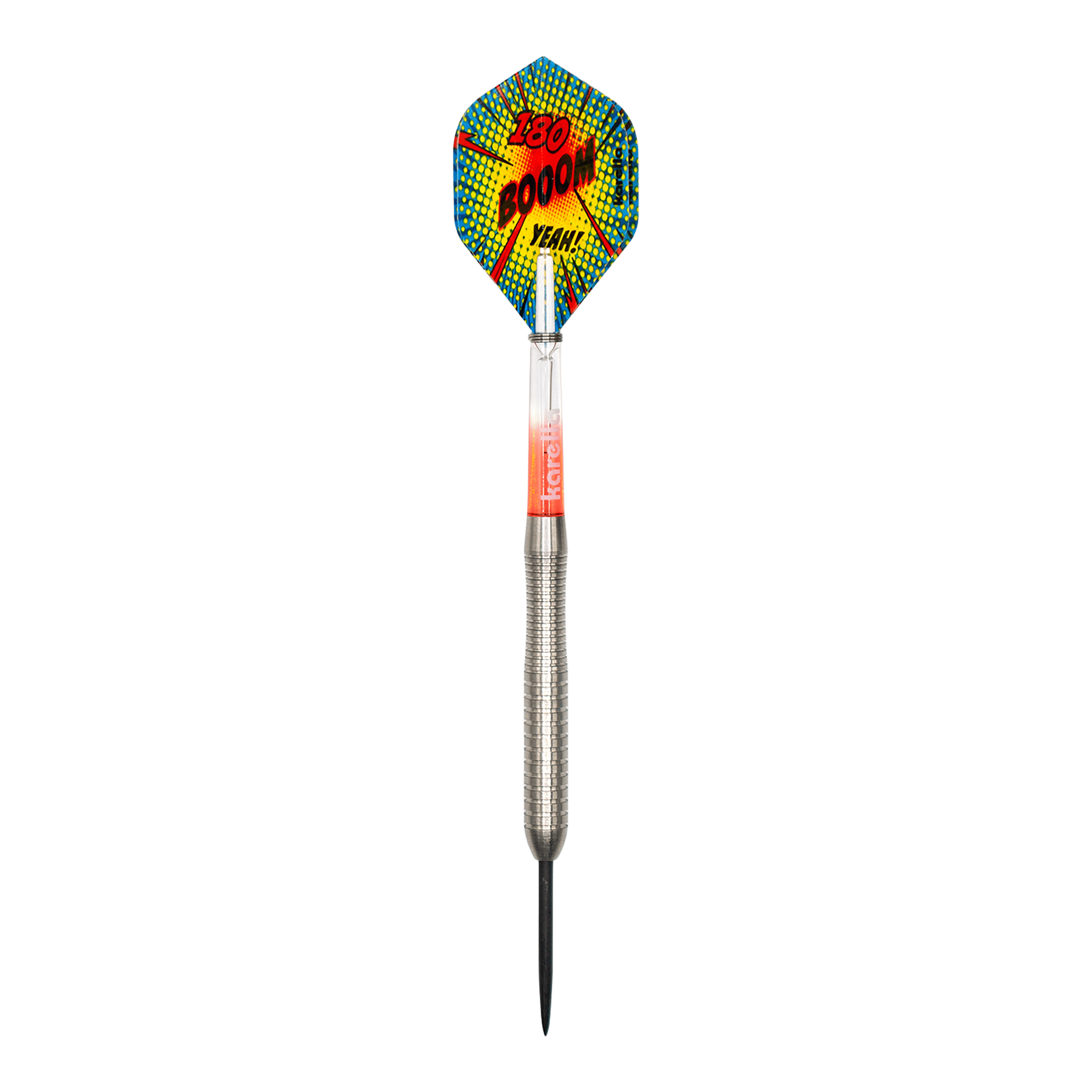 Auf dem Bild ist das Produkt Karella Comic Line CL-2 Steeldarts - 23g zu sehen. Der Dartpfeil ist detailreich dargestellt.