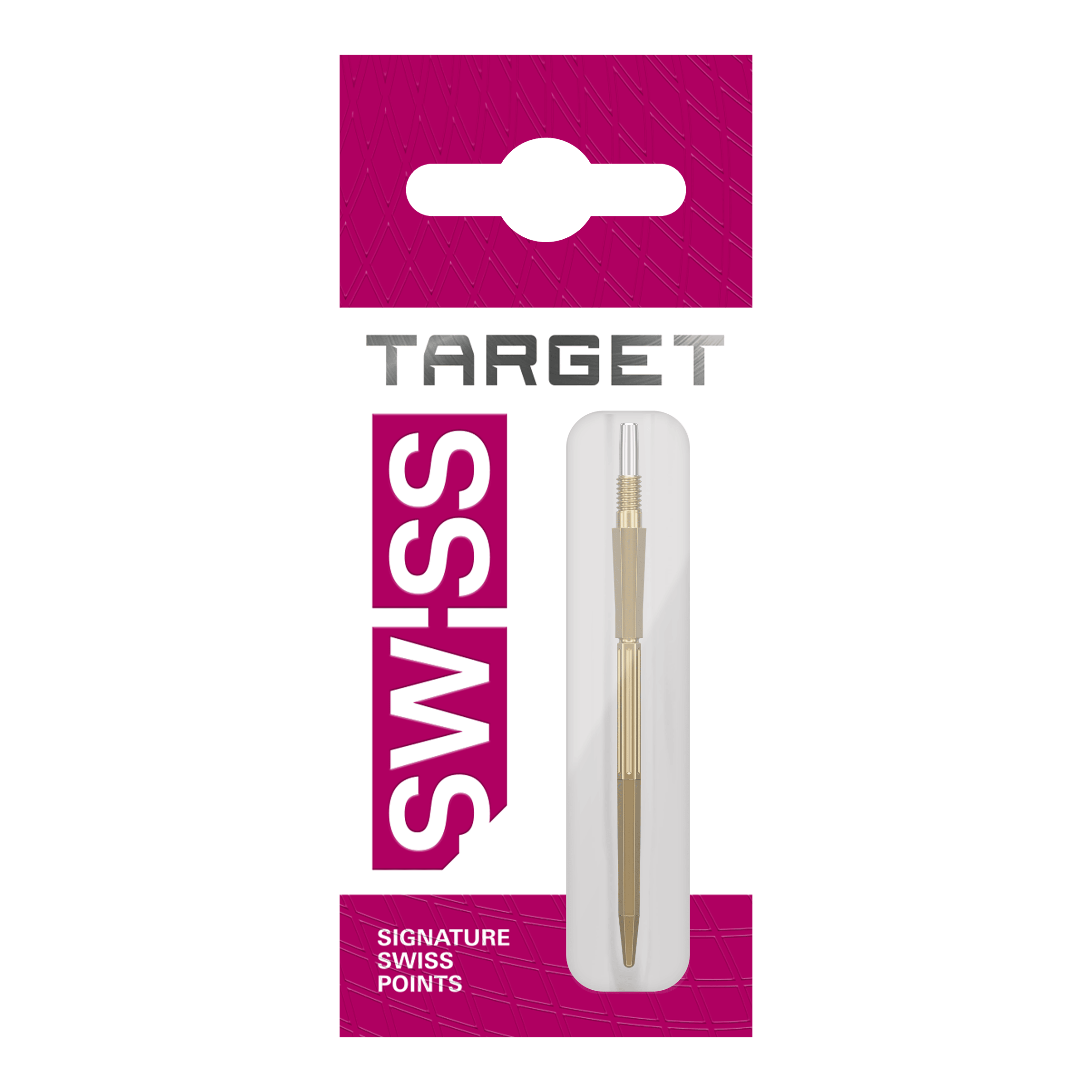 Target Elysian Archetype 43 Swiss Point Steel Dart Tips - Gold Auf diesem Bild sind goldene Dartspitzen der Target Elysian Archetype 43 SwissPoint Serie zu sehen. Es werden drei Spitzen zusammen präsentiert.