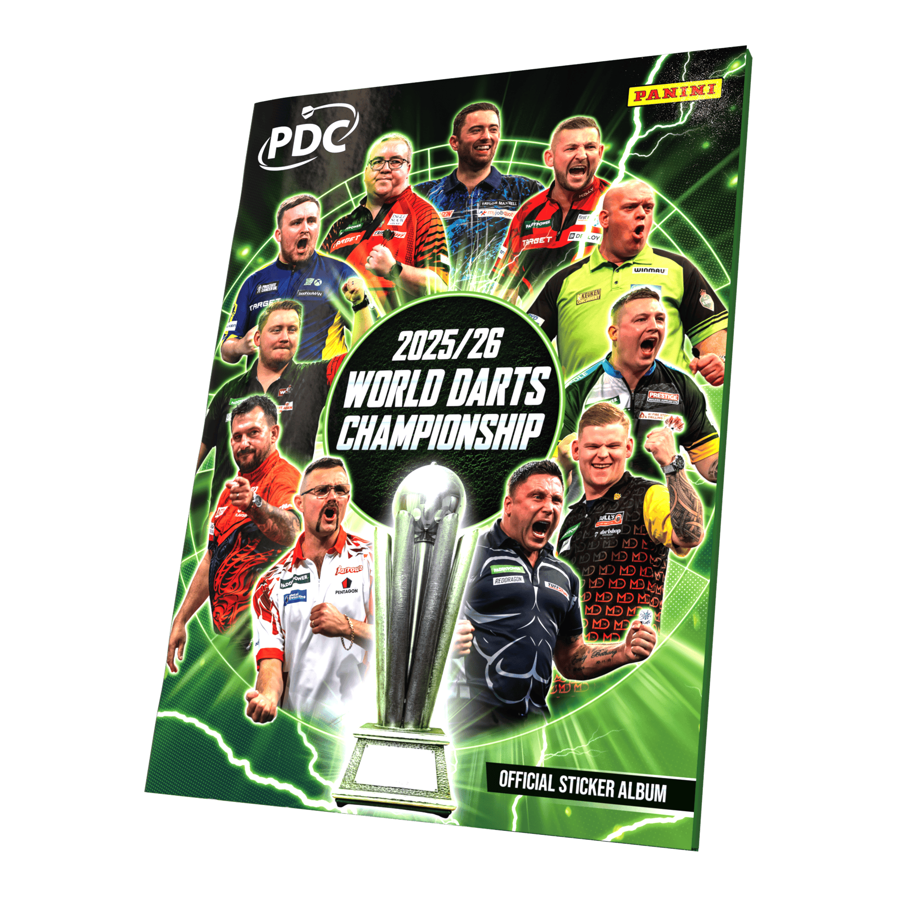 Panini PDC World Darts Championship 2025/26 - Official Sticker Softcover Collector's Album Panini PDC World Darts Championship 2025/26 - Offizielles Sticker-Sammelalbum als Softcover zu sehen. Das Sammelalbum ist für die Kollektion von Panini-Stickern rund um die Weltmeisterschaft gedacht.
