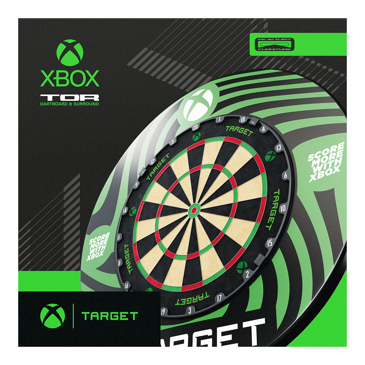 Abgebildet ist das Target Xbox Dartboard Surround Bundle. Es handelt sich um ein Set für Xbox-Dartboards.