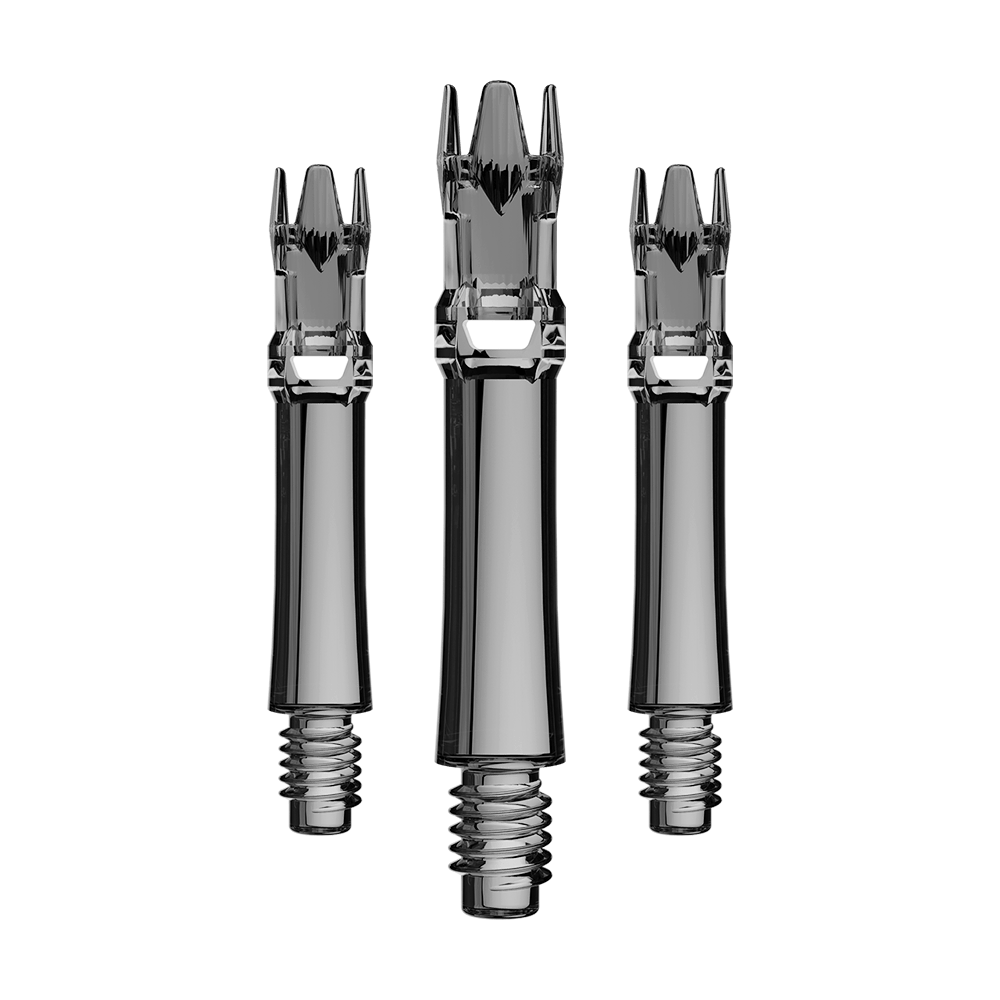 L-Style L-System Replacement Shafts - Clear Black Abgebildet ist ein Set von schwarzen transparenten Ersatzshafts. Die Shafts sind ordentlich zusammengesetzt.