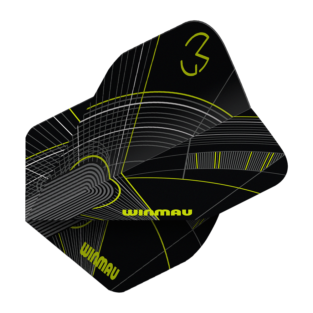 Winmau Prism Delta MvG Black Green No2 Standard Flights Das Bild zeigt die Winmau Prism Delta MvG Black Green No2 Standard Flights. Diese Dartflights sind in Schwarz und Grün gestaltet.