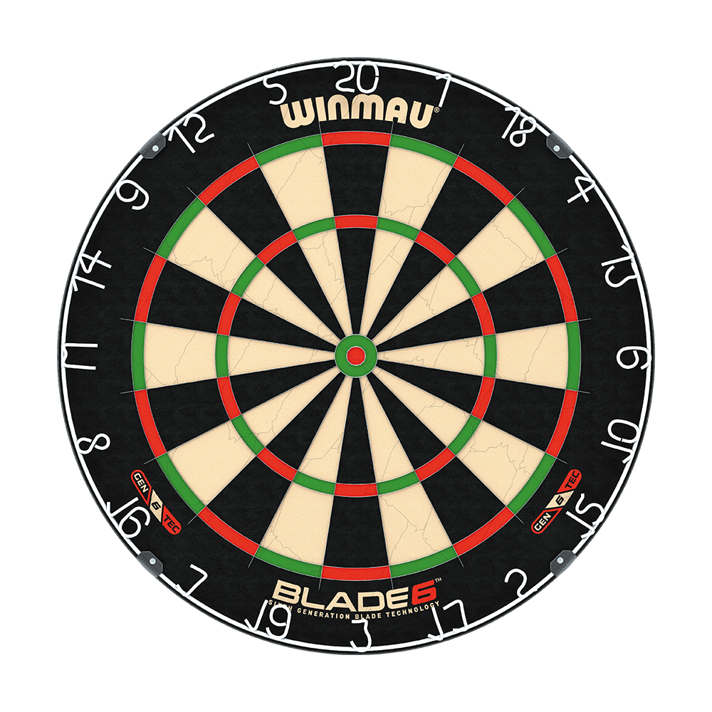 3033_Winmau_Blade_6_Steeldartboard_1 Winmau Blade 6 Steeldartboard ist rund und im klassischen Design abgebildet. Die Feldeinteilung ist kontrastreich.