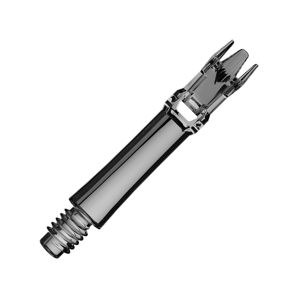Mehrere schwarze transparente Ersatzshafts sind zu sehen. Die Shafts liegen geordnet nebeneinander.