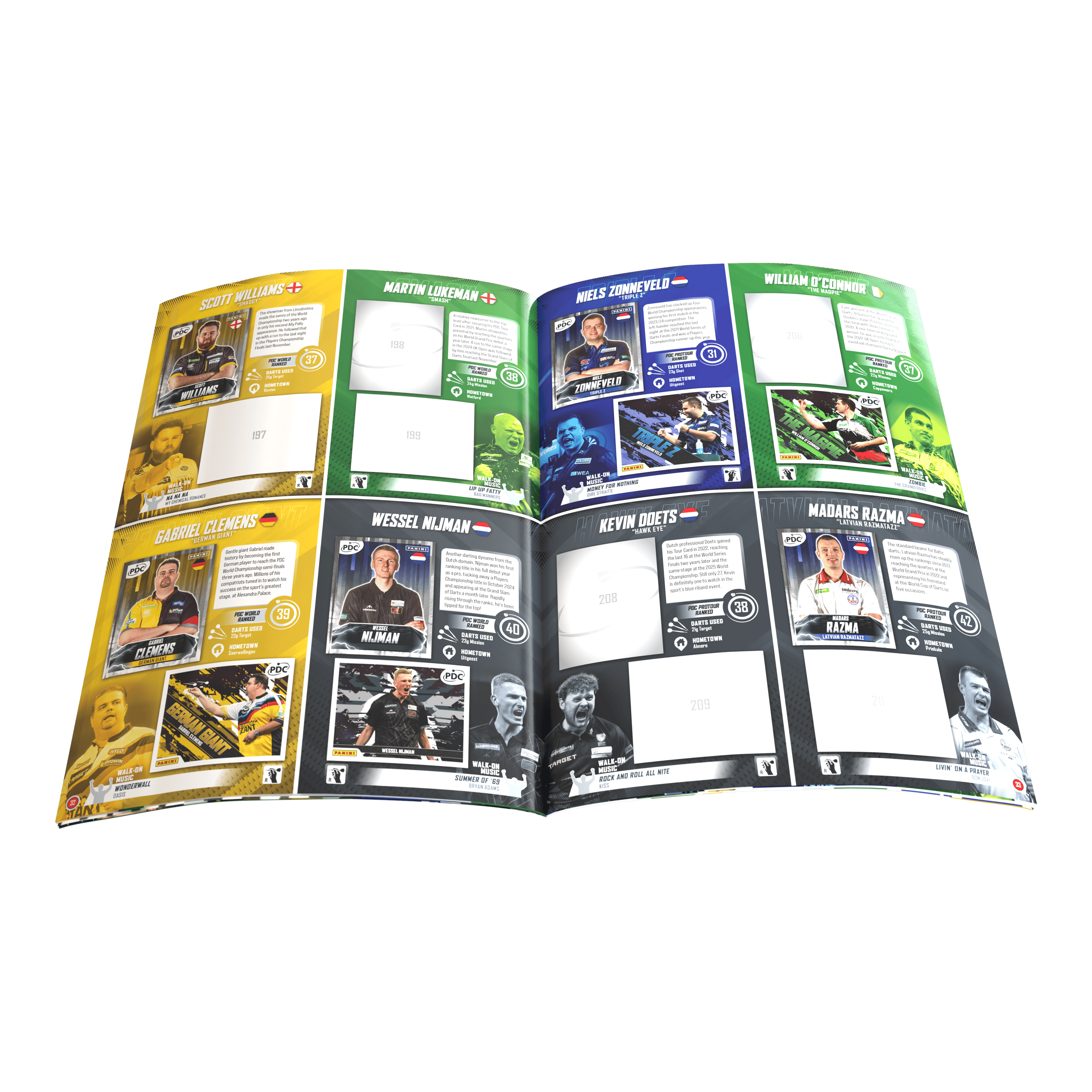 Panini PDC World Darts Championship 2025/26 - Official Sticker Hardcover Collector's Album Das Bild zeigt das Panini PDC World Darts Championship 2025/26 - Official Sticker Hardcover Sammelalbum. Es ist ideal zum Sammeln und Aufbewahren von Dart-Stickern.