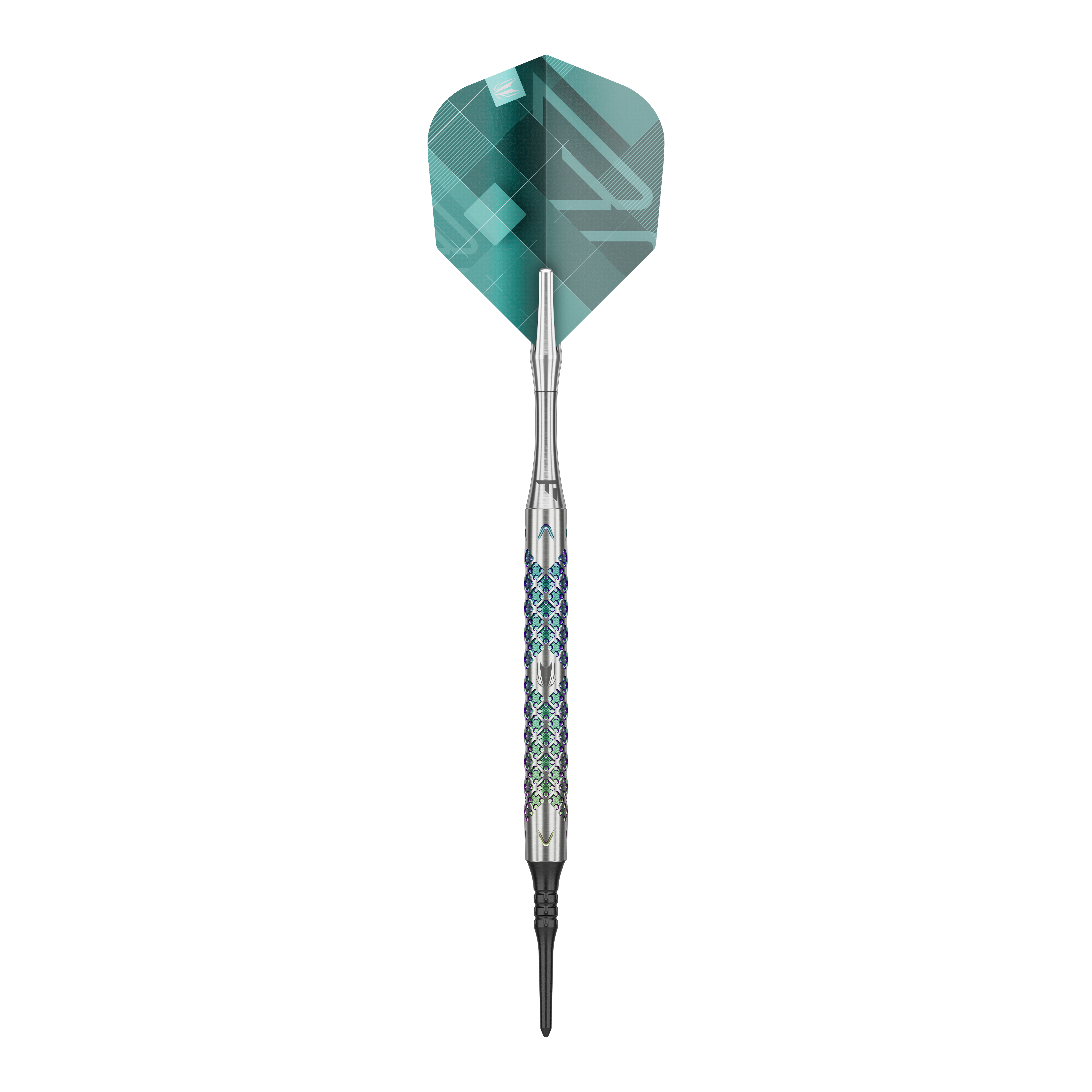 Target Rove 10 Soft Darts Ein einzelner Target Rove 10 Softdart ist im Bild zu sehen. Die Oberfläche und Konturen sind gut zu erkennen.