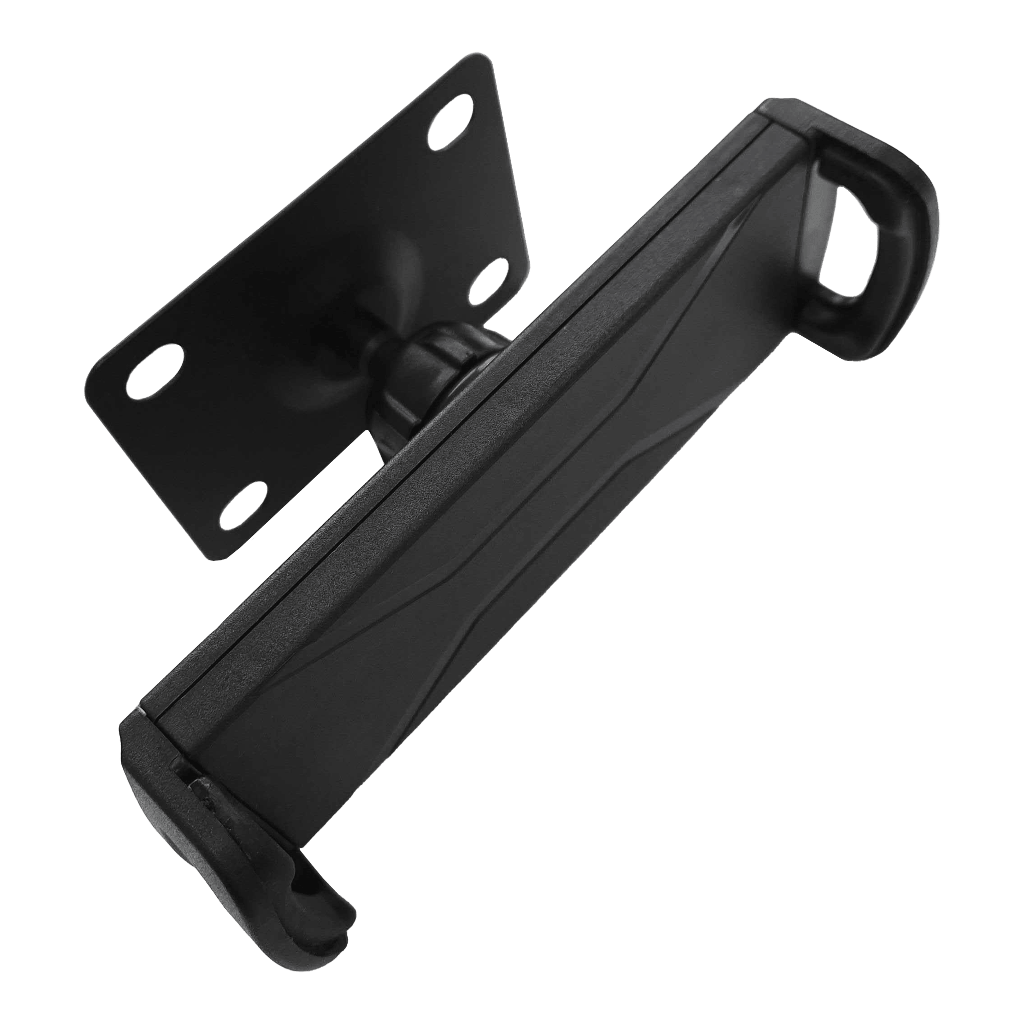 McDart TABSteady Tablet Wall Mount Die Abbildung zeigt die McDart TABSteady Tablet Wandhalterung in schwarzer Farbe. Die Halterung verfügt über eine stabile Montageplatte und verstellbare Haltearme für Tablets.