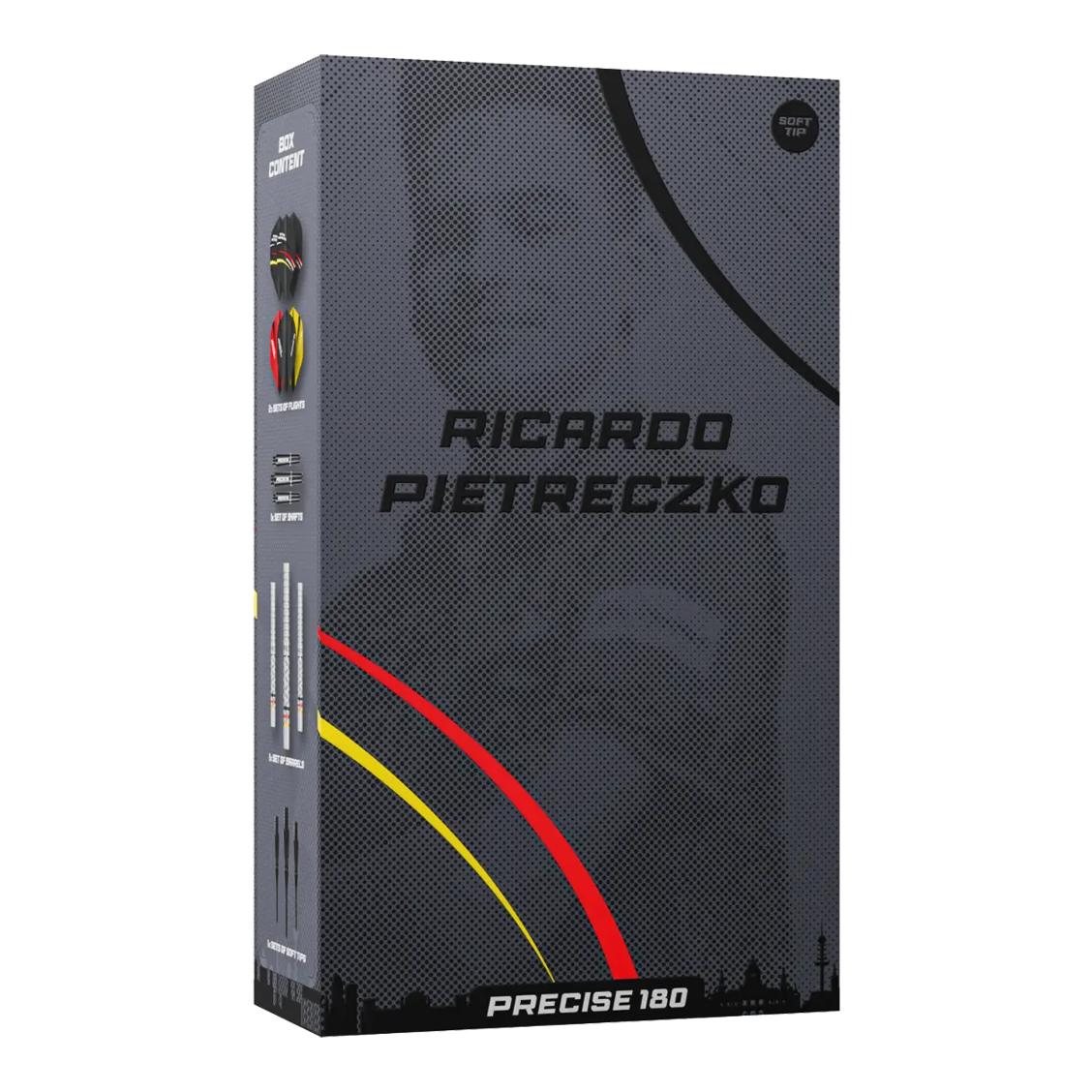 Precise 180 Ricardo Pietreczko GEN1 soft darts Abgebildet sind die Precise 180 Ricardo Pietreczko GEN1 Softdarts. Sie eignen sich ideal für Präzisionswürfe im Softdart-Bereich.