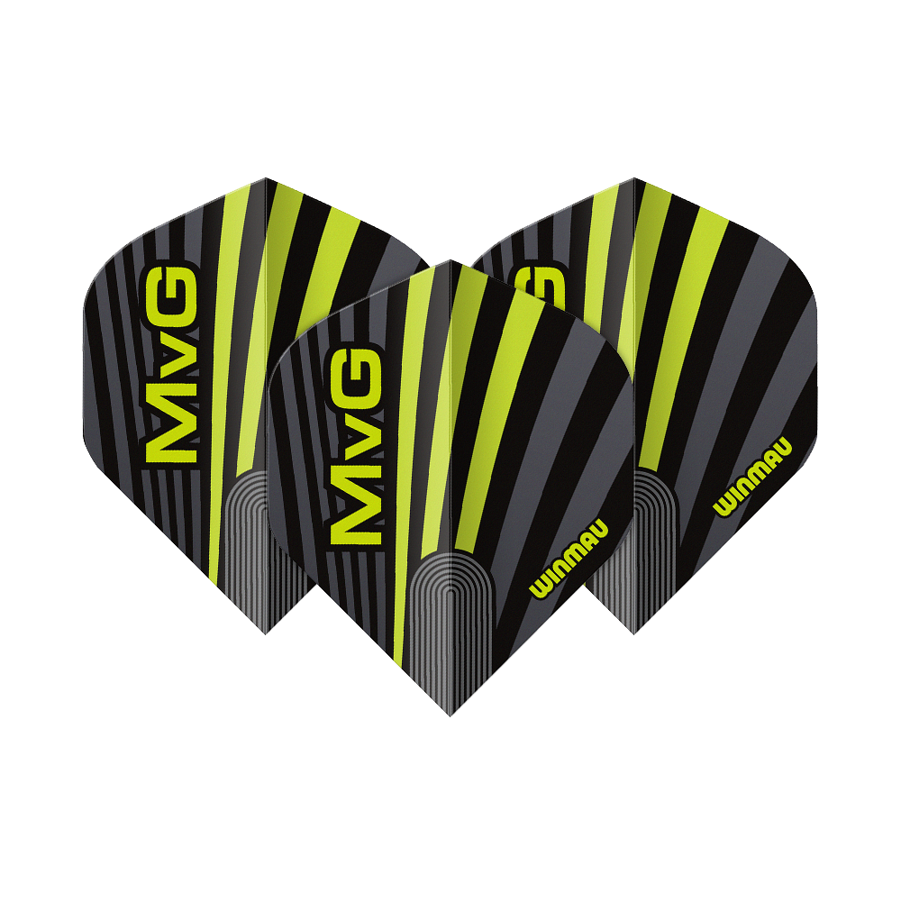 Winmau Prism Delta MvG Gray Green No2 Standard Flights Abgebildet sind die Winmau Prism Delta MvG Grey Green No2 Standard Flights. Diese Dart-Flights haben ein graues und grünes Design.