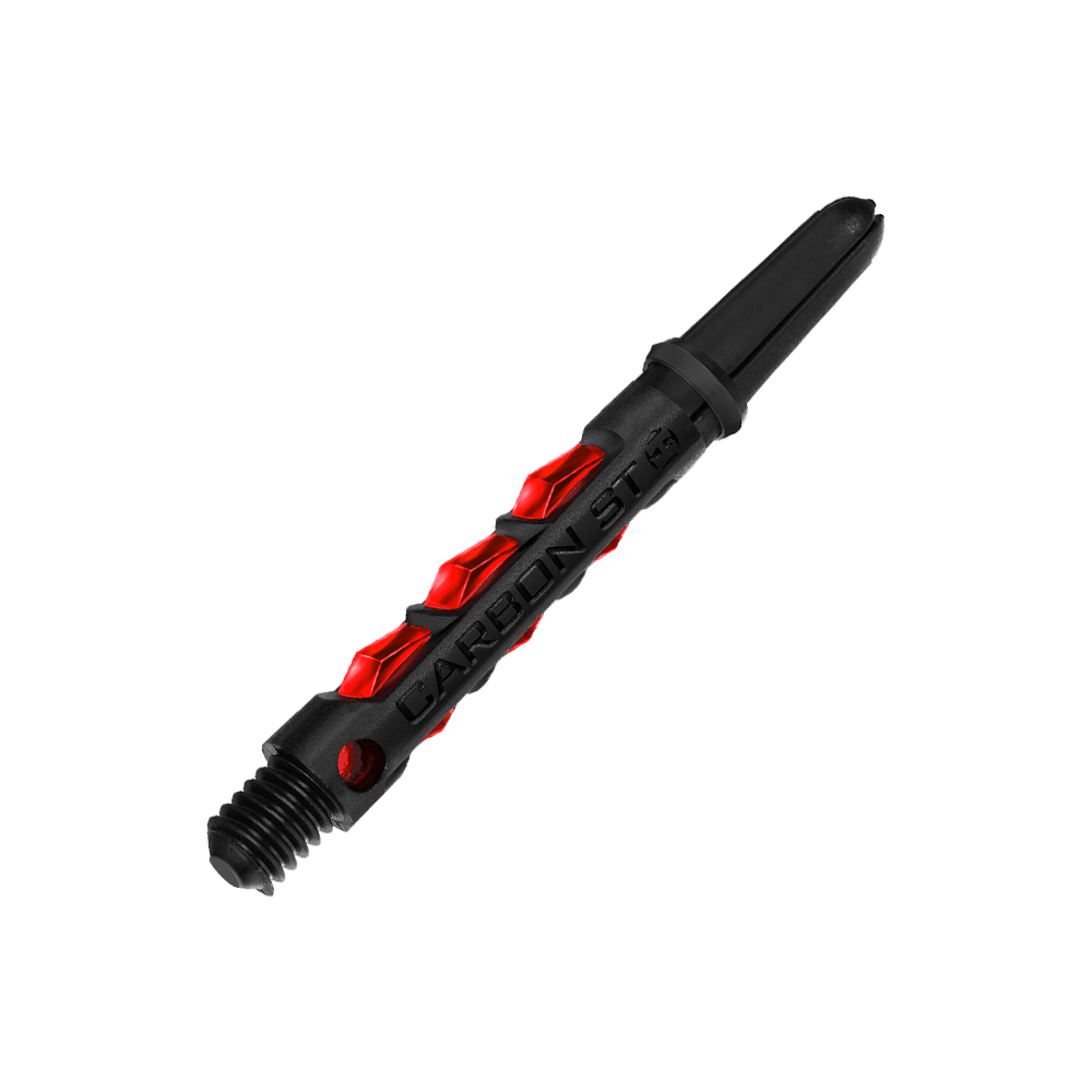 HR432_Harrows_Carbon_ST_Shafts_Rot_40mm_2 Das Bild zeigt einen Harrows Carbon ST Shafts in der Farbe Rot. Der Schaft ist schwarz mit roten Akzenten und hat eine robuste, moderne Optik.