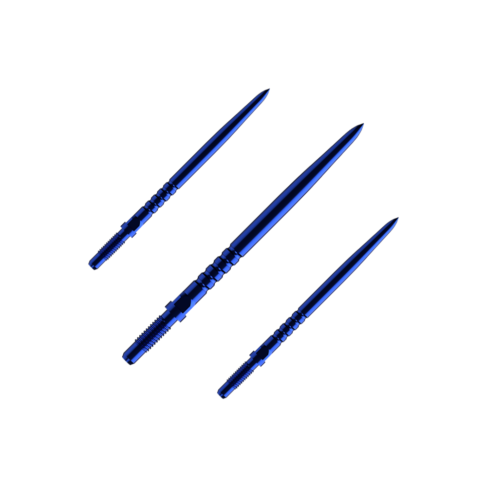 Bulls NL Convertible Point Dart Tips - Ringed Grip - Blue Hier sieht man ein Set aus mehreren RingedGrip Convertible Points in Blau, 32mm lang. Es sind Ersatzspitzen für Dartpfeile.