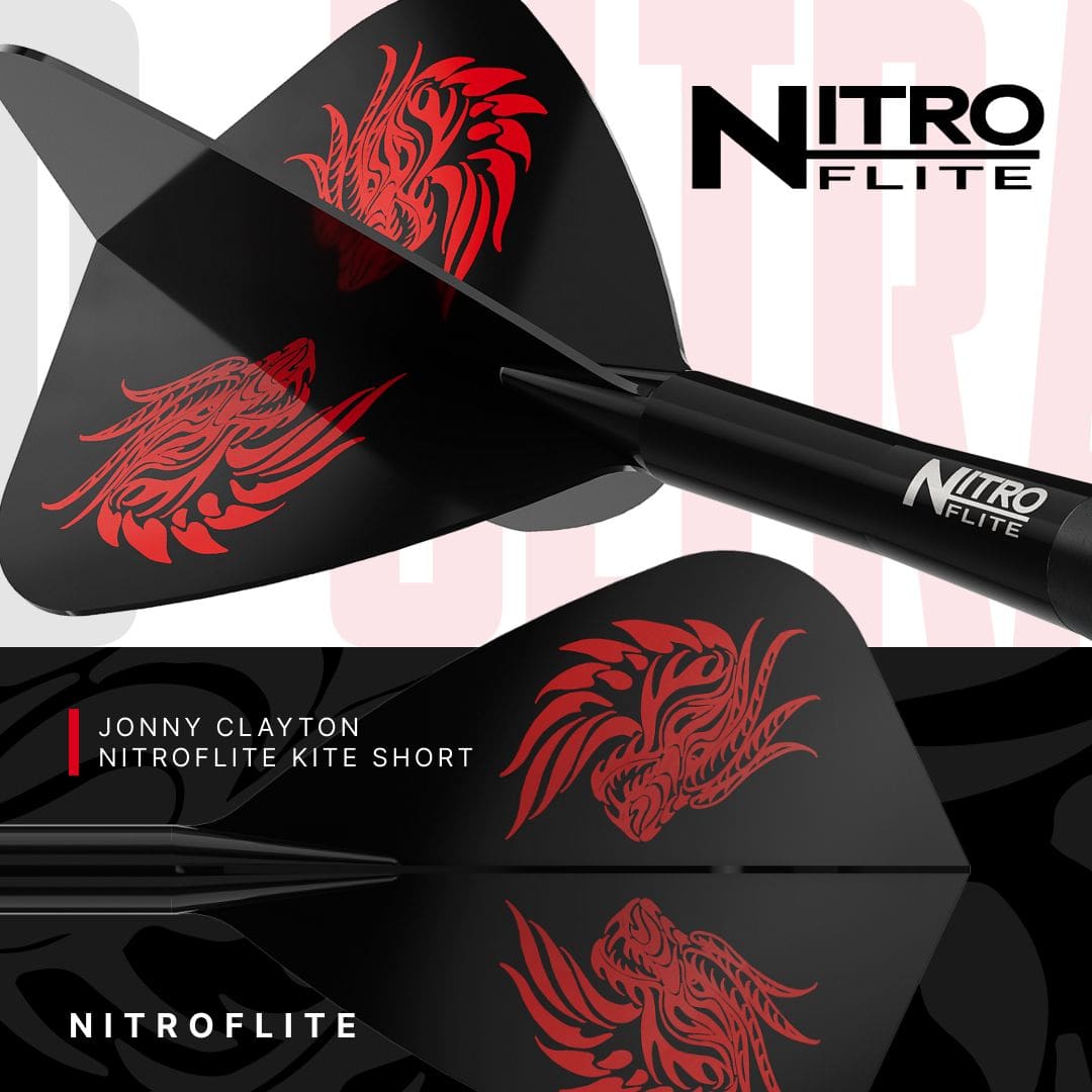 Auf dem Bild sind die Red Dragon Jonny Clayton RD-ULTRA Switch Point Steeldarts mit 22 Gramm zu sehen. Die Darts werden aus einer anderen Perspektive dargestellt.