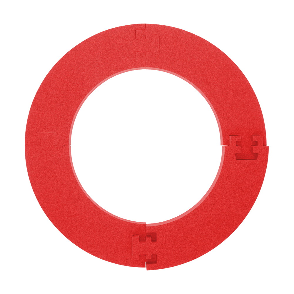 DBSrot2020_McDart_Catchring_Premium_Made_in_Germany_Edition_2020_Rot_3 Das Bild zeigt einen roten Catchring der Marke McDart, Premium Rot - Made in Germany Edition. Der Ring ist rund und hat vier eingefräste Verbindungselemente.