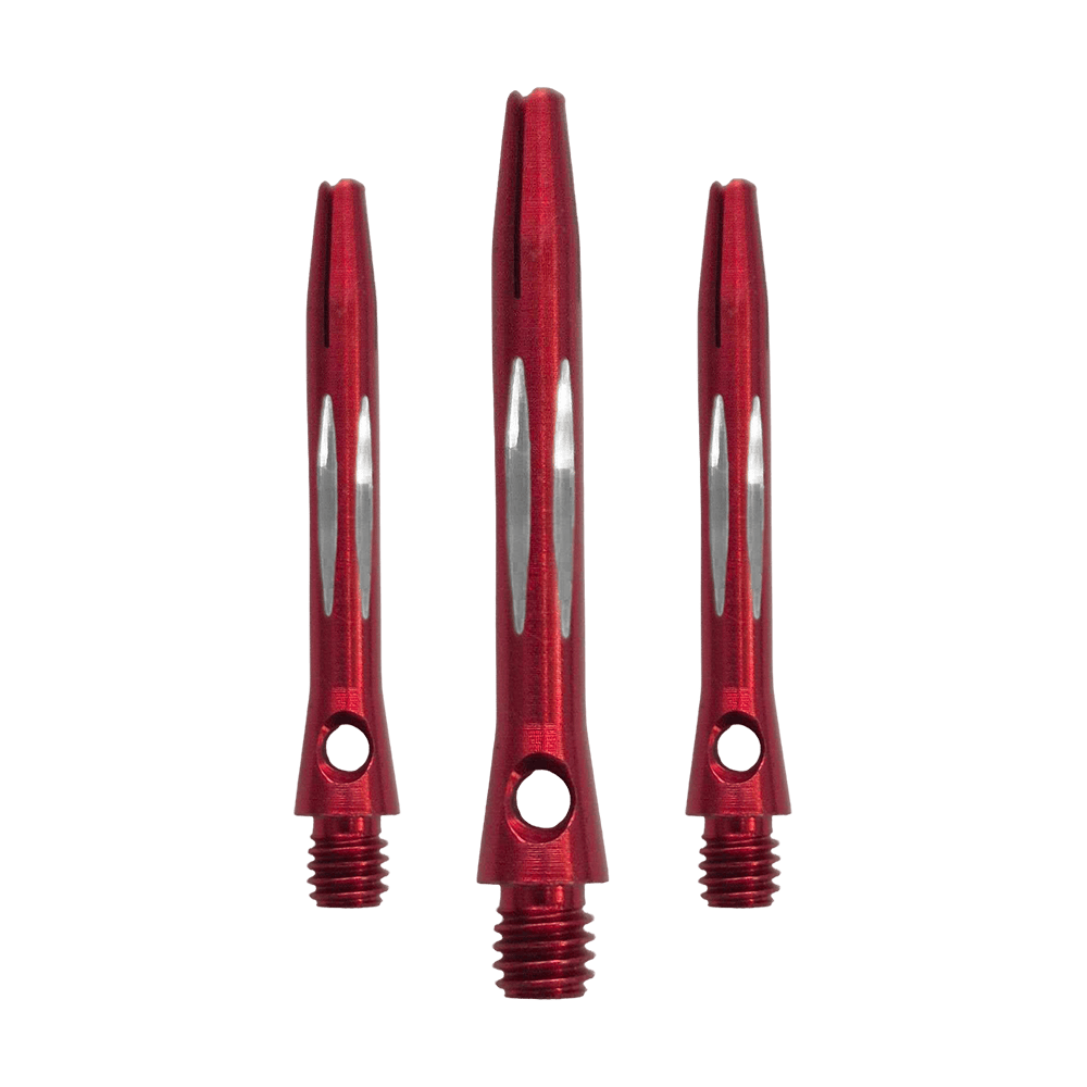 Diamond Cut Aluminum Shafts - Red - 35 mm Hier sieht man den Diamond Cut Aluminium Shafts - Rot - 35mm als Set. Es sind mehrere rote Aluminium-Dartschäfte mit Diamantschliff im Set enthalten.