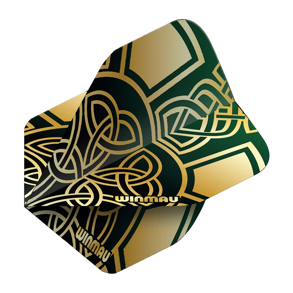 Winmau Prism Delta Brendan Dolan Celtic Knot Black Gold No2 Standard Flights Gezeigt werden die Winmau Prism Delta Brendan Dolan Celtic Knot Black Gold No2 Standard Flights. Die Flights sind für Darts mit einem auffälligen keltischen Design gestaltet.