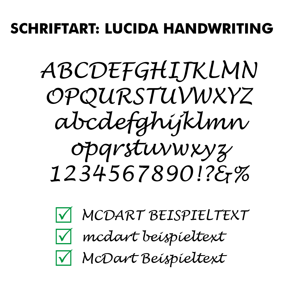 Flightdruck_Schriftart_LucidaHandwritingThHT3MMXEEFib Abbildung eines Dart-Flights mit LucidaHandwriting-Schrift. Das Muster hebt die Schrift hervor.