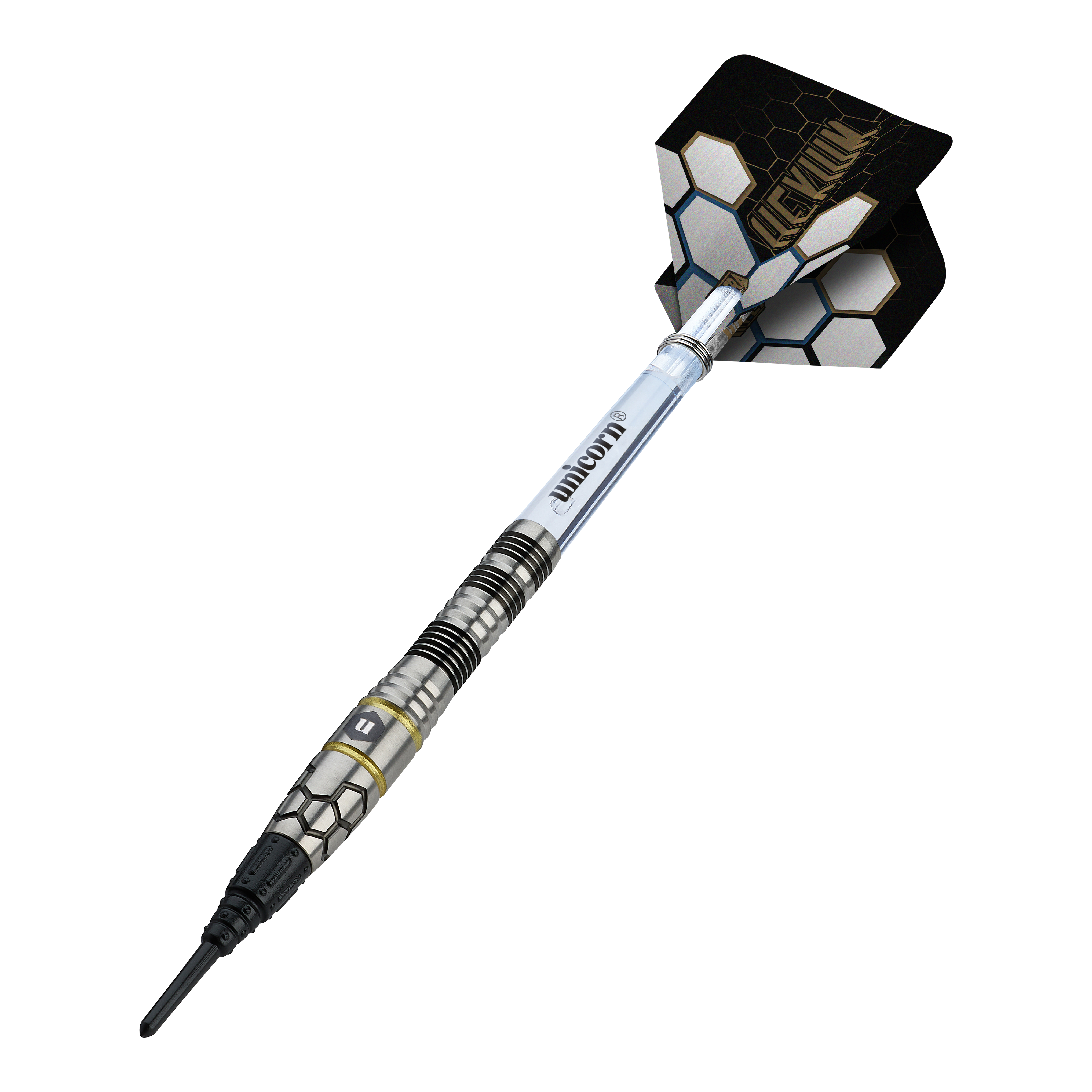 Unicorn Hexium Style 01 Black & Gold Soft Darts - 22g Unicorn Hexium Style 01 Black & Gold Softdarts - 22g ist ein hochwertiger Softdart mit stilvollem Design. Er bietet ausgezeichnete Griffigkeit und ist für anspruchsvolle Spieler geeignet.