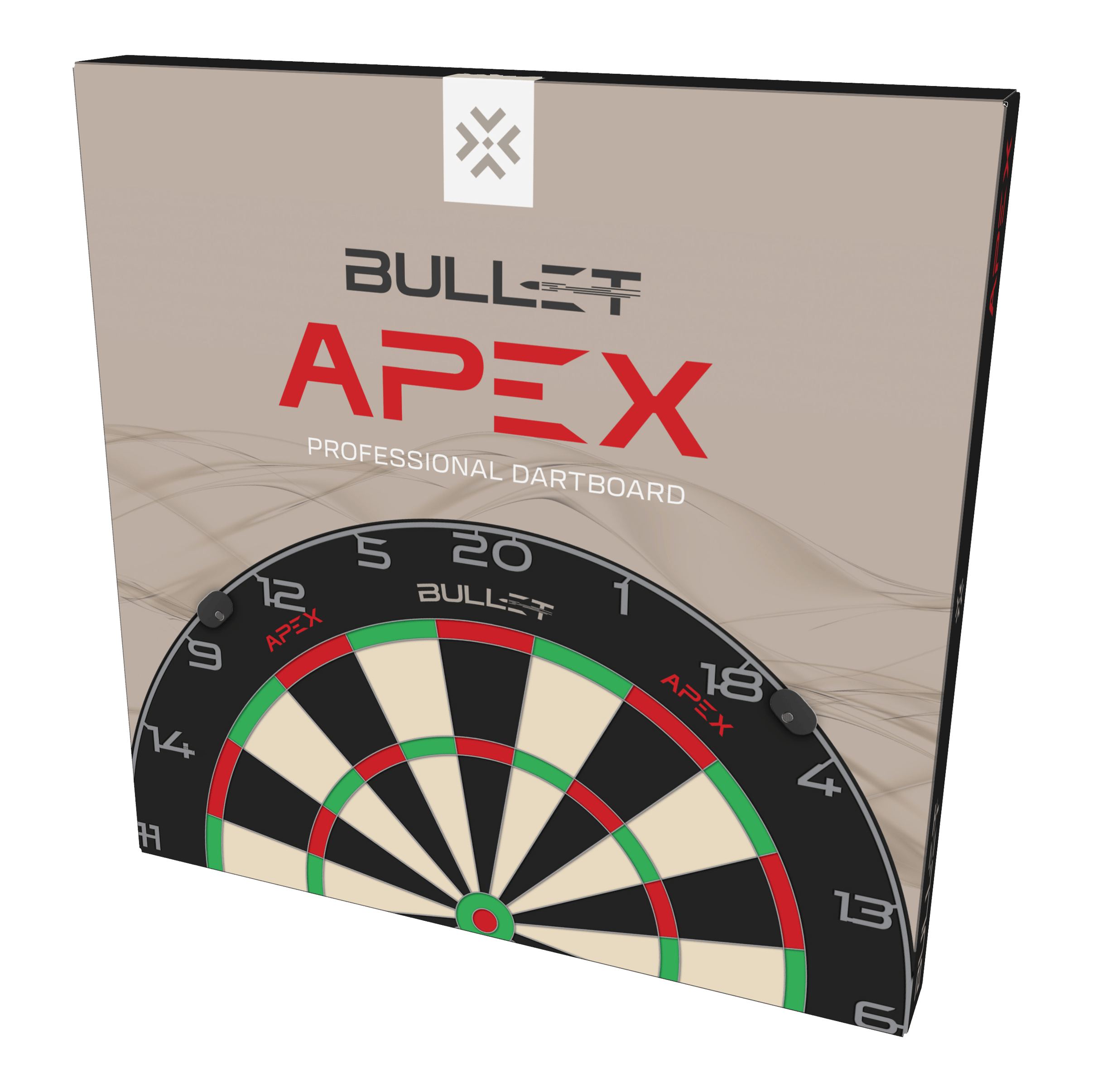 Bullet Apex steel dartboard Abgebildet ist das Bullet Apex Steeldartboard. Das Produkt wird aus einer anderen Perspektive gezeigt.