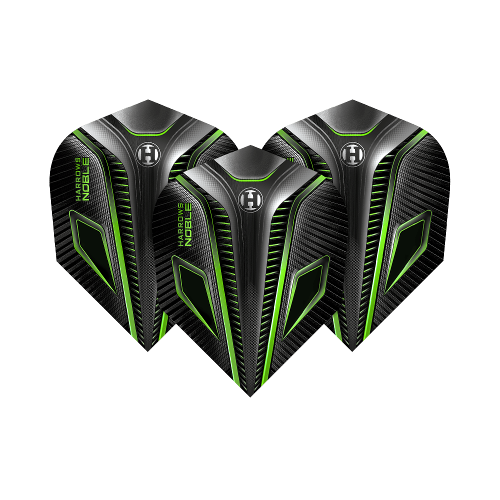 HR8_Harrows_Noble_Green_Standard_Flights_12dYcfFXmOCseu Harrows Noble Standard Flights mit Emblem im Mittelpunkt. Die Flights sind im Set zu sehen.