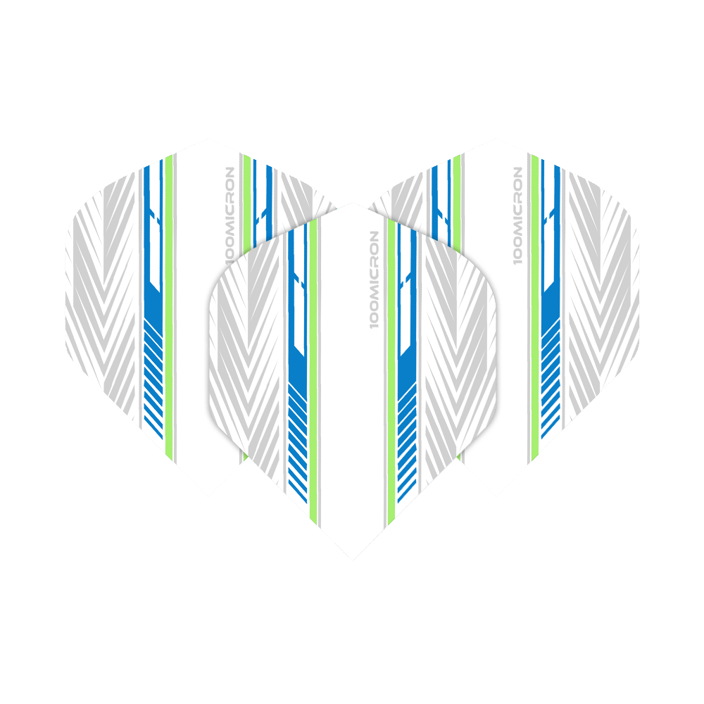 Pentathlon Flights white/blue/green Ein Set der Pentathlon Flights weiß/ blau/ farbig ist abgebildet. Die Farben sind nebeneinander angeordnet.