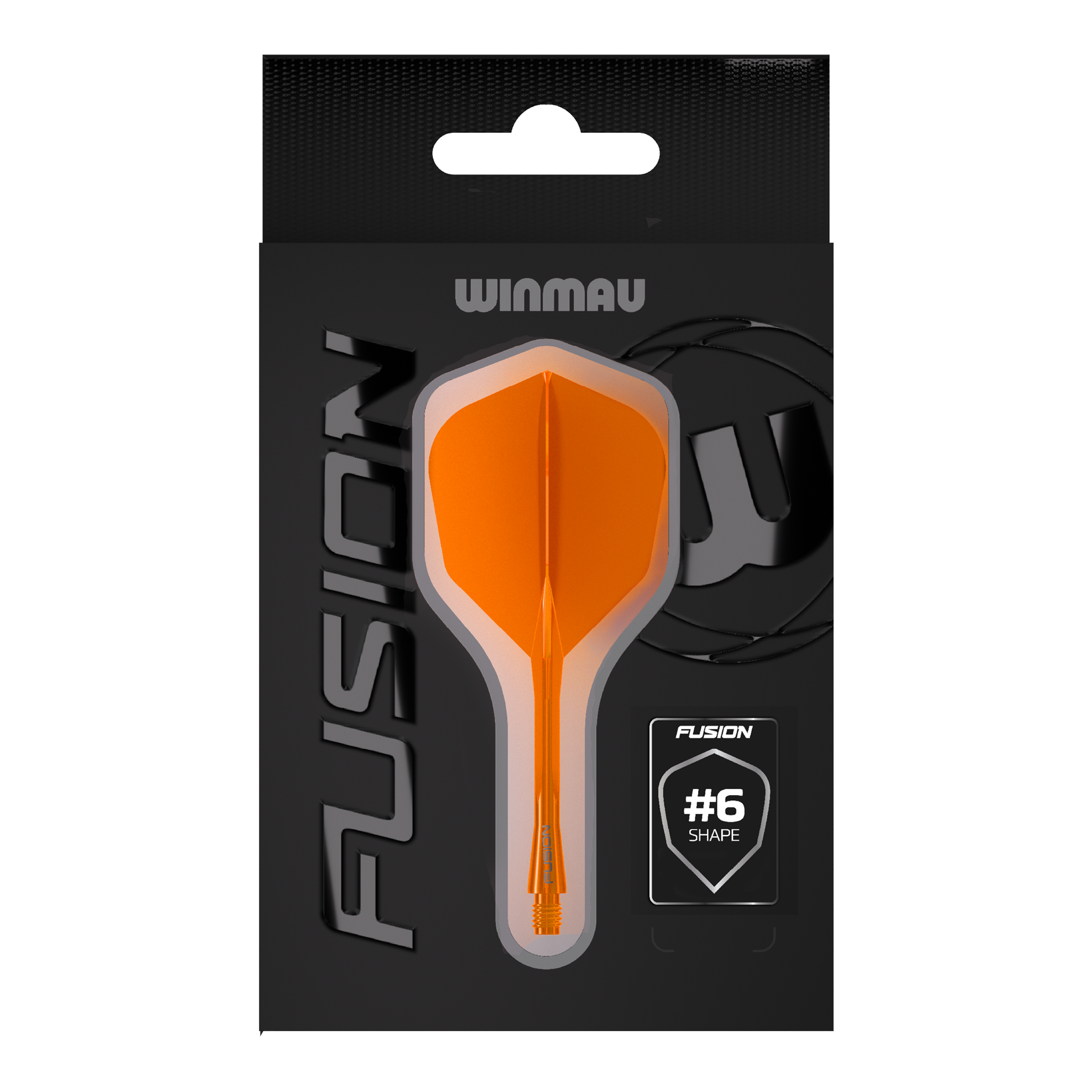 Winmau Fusion Flight Shaft System No6 Neon Orange Das Bild zeigt das Winmau Fusion Flight-Shaft-System No6 in Neon Orange. Dieses System verbindet Flight und Shaft zu einer stabilen Einheit für Dartpfeile.
