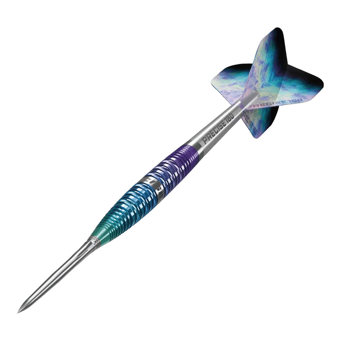 Abgebildet sind die Precise 180 Northern Lights Steeldarts. Die Steeldarts zeichnen sich durch ihr spezielles Design aus.
