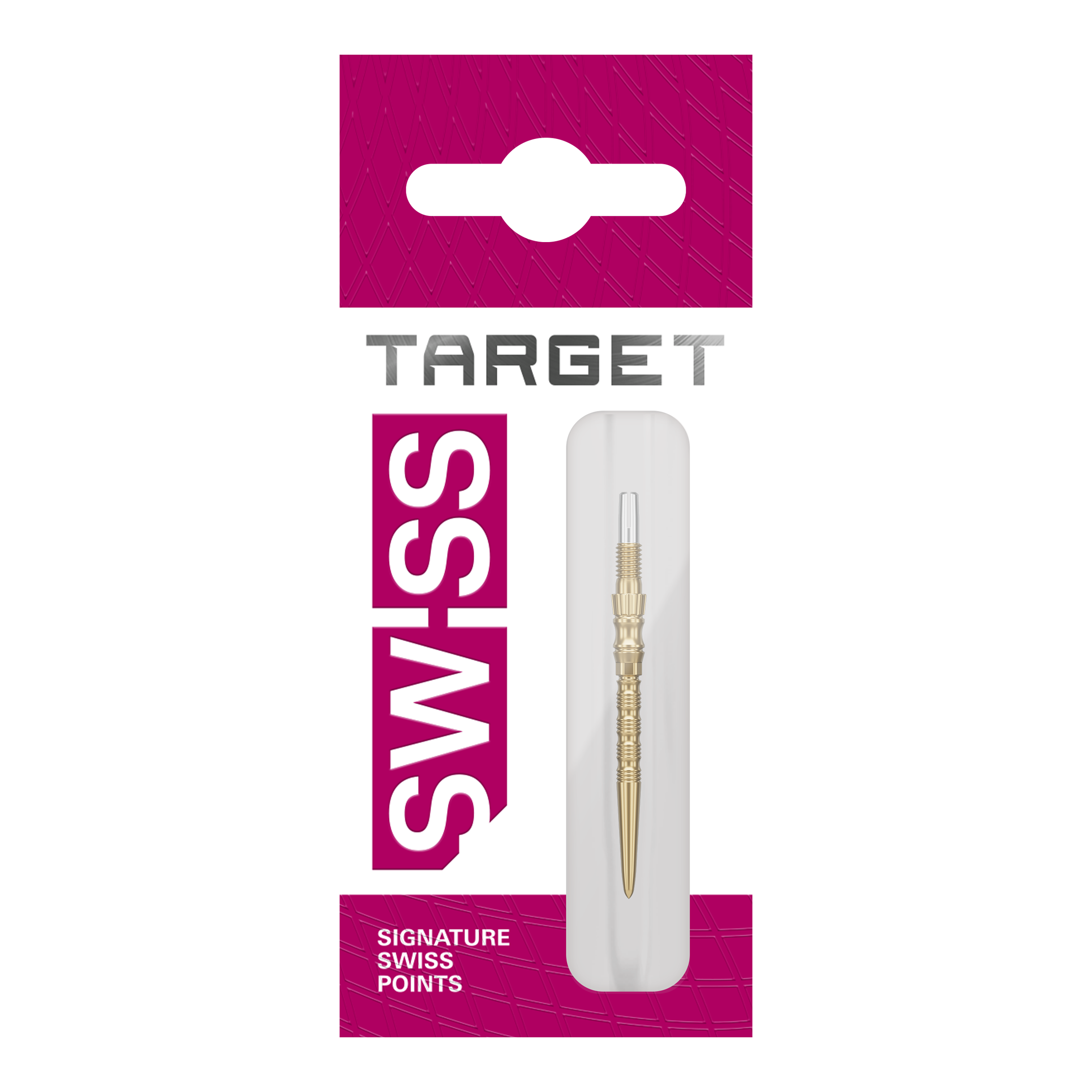 Drei goldene Target SwissPoint Signature TRB Dartspitzen mit 30mm Länge werden dargestellt. Die Spitzen liegen nebeneinander.