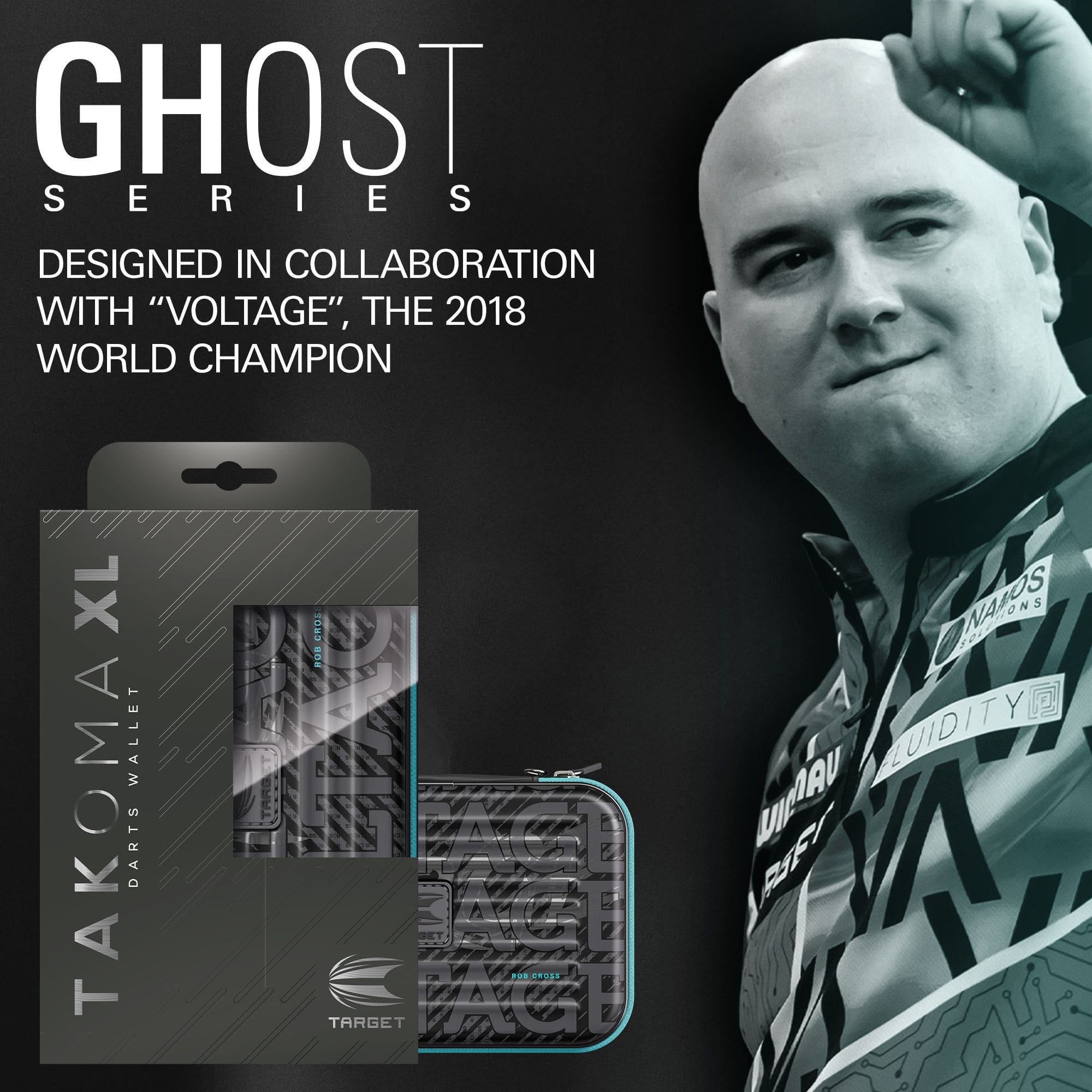 Takoma XL Ghost Series Rob Cross dart case Zu sehen ist das Takoma XL Ghost Series Rob Cross Dartcase. Es ist ein spezielles Dartcase für die Ghost Series von Rob Cross.