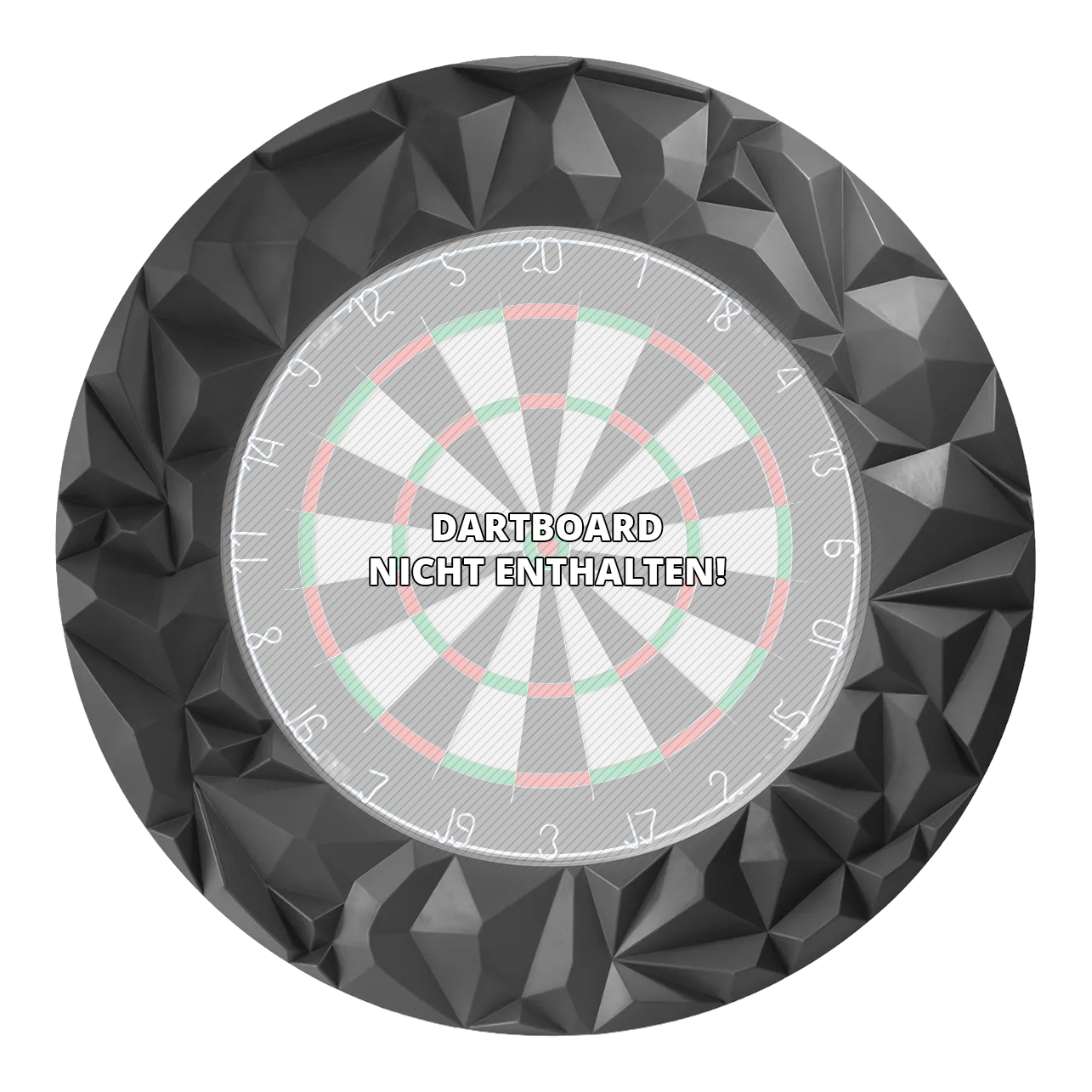 Das Produkt Precise 180 3D Dartboard Surround Subterra - Graphite wird hier dargestellt. Es schützt Ihre Wand und wertet das Dartboard optisch auf.